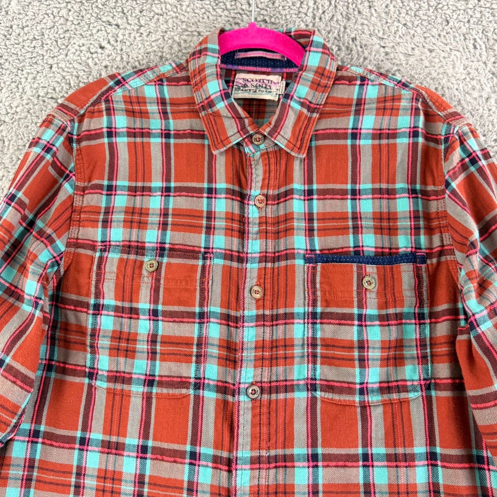 Scotch & Soda Scotch & Soda Button-Up Shirt Mens Medium Orange Plaid Long Sleeve Cotton Casual Size US M / EU 48-50 / 2 - 2 Thumbnail