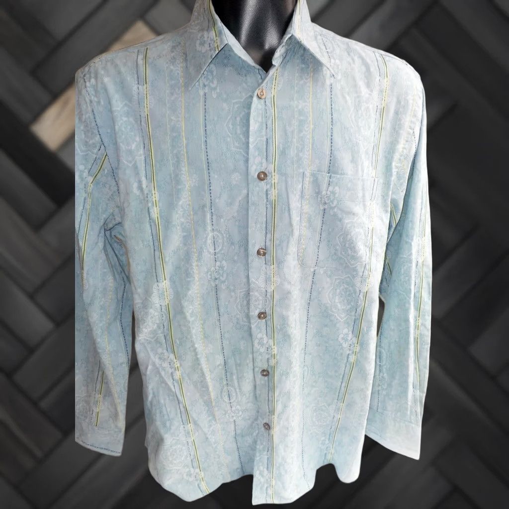 Vintage Acorn Shirt LS Blue/Green Striped Floral Design Button-Front Men L Italy Size US L / EU 52-54 / 3 - 1 Thumbnail