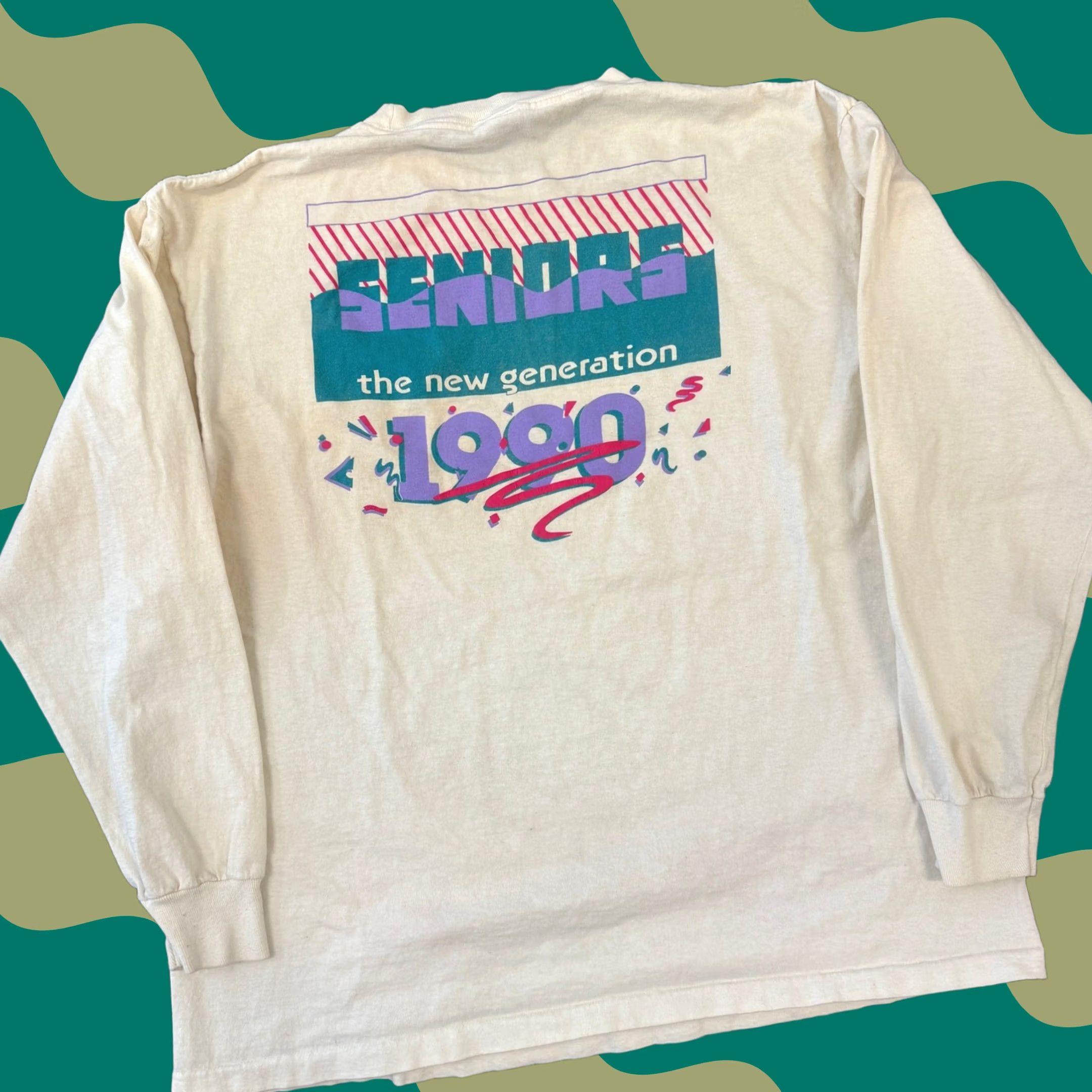 Vintage VINTAGE Y2K 1990 NEW GENERATION SENIORS LONGSLEEVE WHITE GRAPHIC TEE XL Men XL White Graphic Tee Mens Size US XL / EU 56 / 4 - 1 Thumbnail