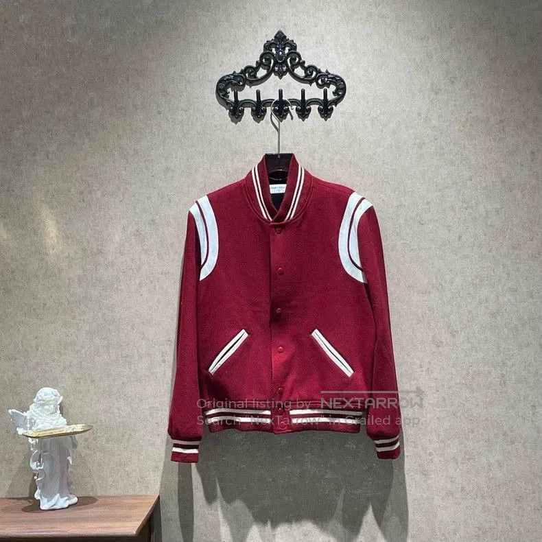 Saint Laurent Paris Saint Laurent Red Varsity Jacket with Leather. Size US M / EU 48-50 / 2 - 1 Thumbnail