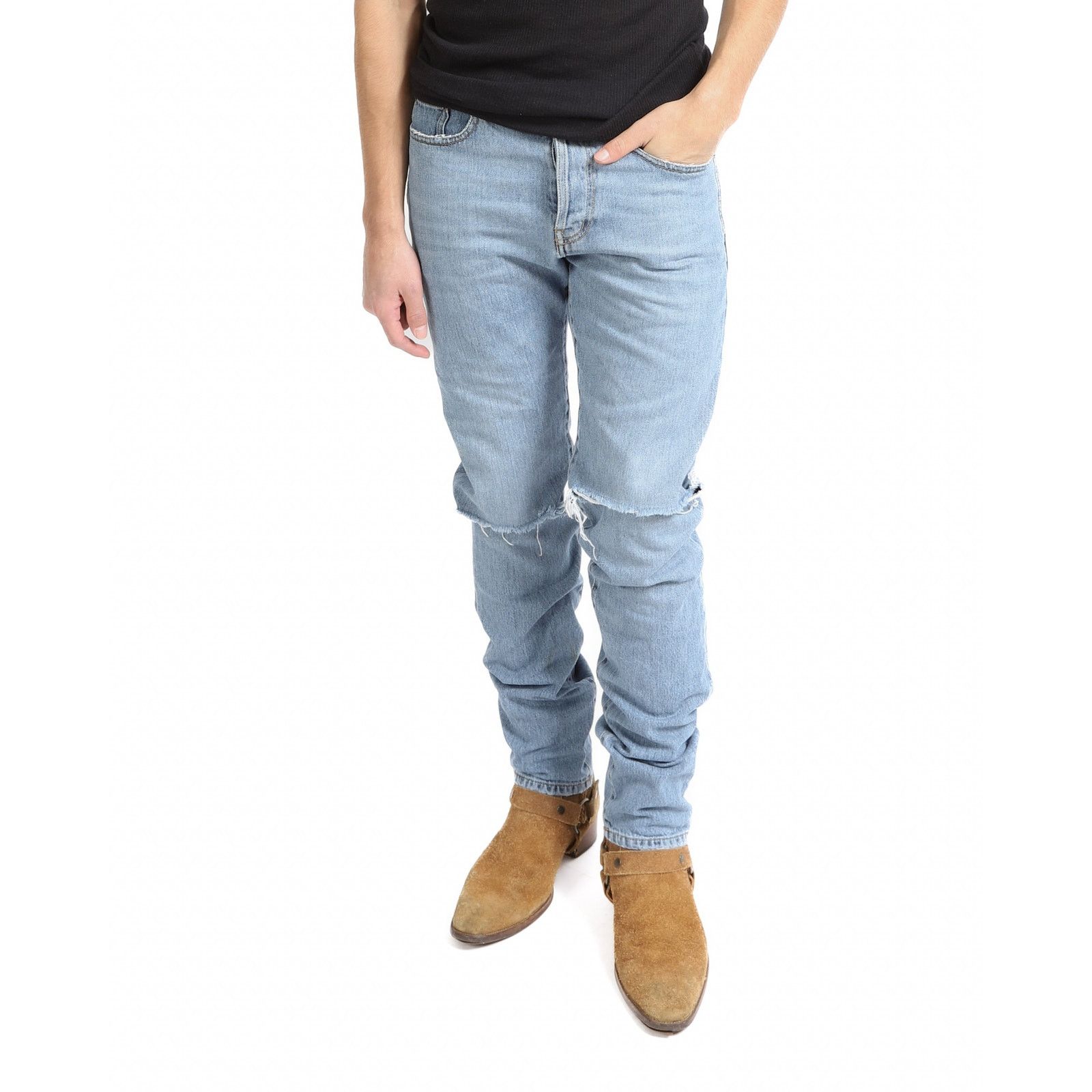 Saint Laurent Paris SS17 Slim Fit Knee-Slit Jeans in Washed Denim Size US 30 / EU 46 - 2 Thumbnail