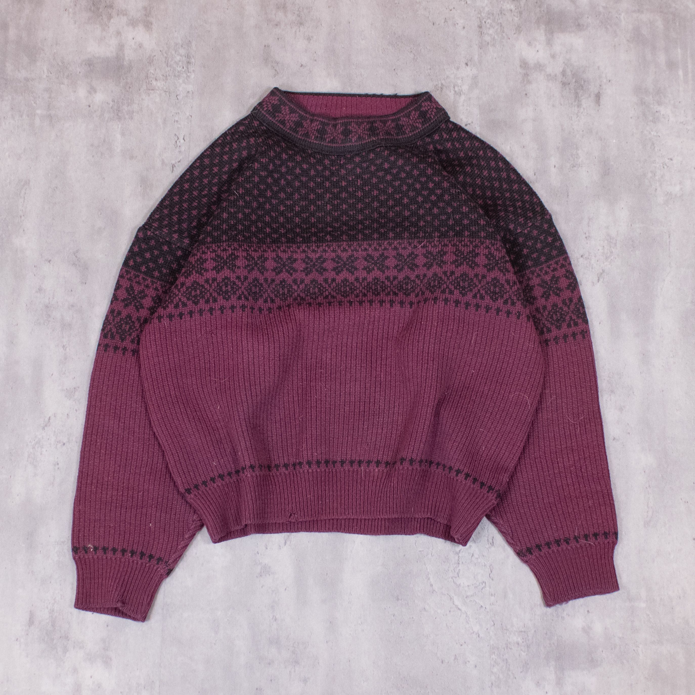 Vintage Vintage 1990's Blocx Pattern Wool Burgundy Sweater Size US L / EU 52-54 / 3 - 3 Thumbnail