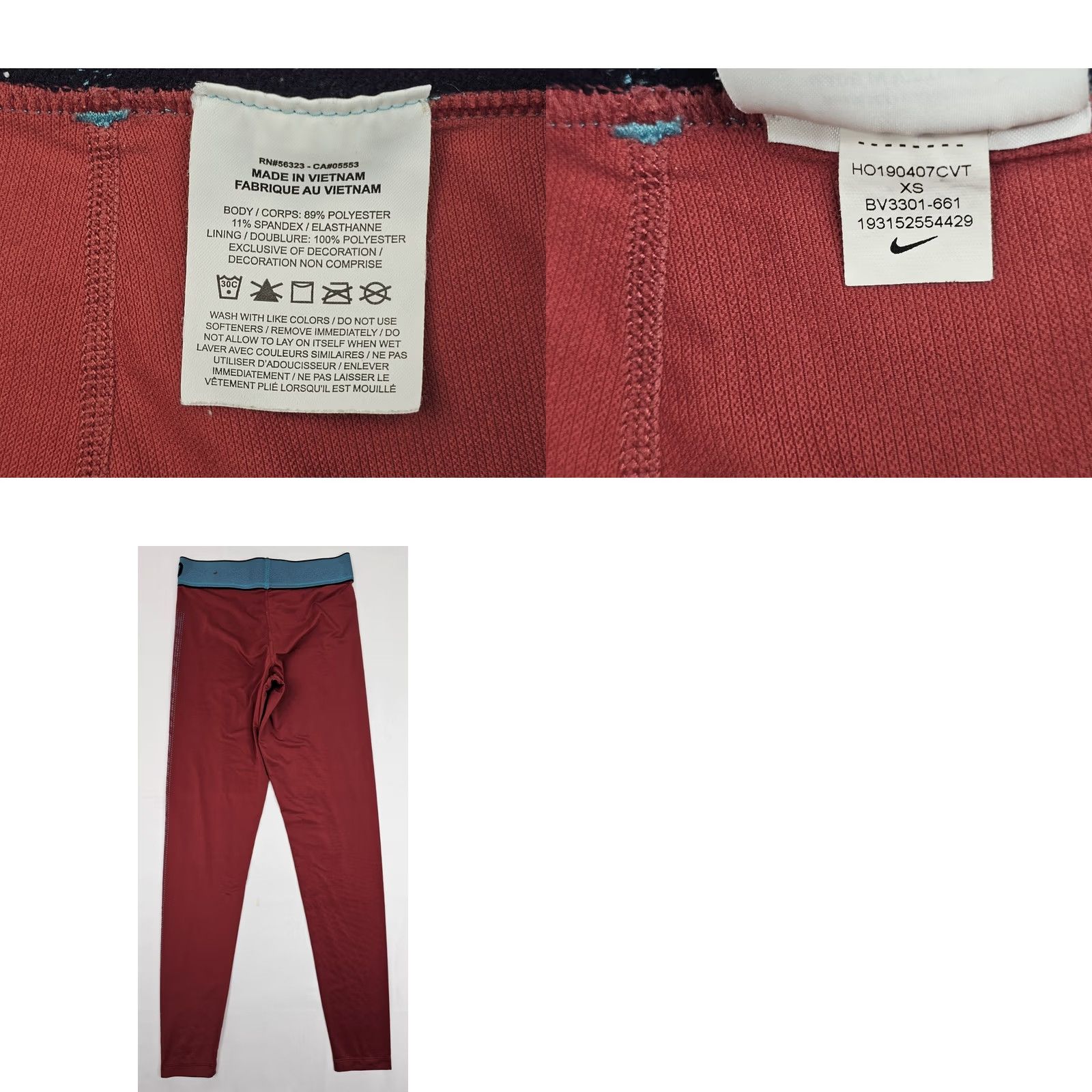 Nike Nike Pro Dri-FIT Leggings Women XS Coral Teal Compression Athletic Pants Skinny Inseam 27 Welcome Rise City Beach Sports 24 in Waist Womens Size 26" / US 2 / IT 38 - 8 Thumbnail