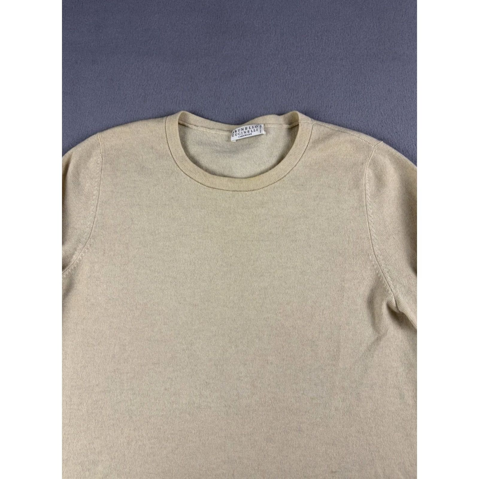 Brunello Cucinelli Brunello Cucinelli Sweater Womens S Beige Cashmere Knit Crew Neck Long Sleeve Pullover Italy Casual Luxury Sequin Autumn Winter Designer Womens Size S / US 4 / IT 40 - 2 Thumbnail