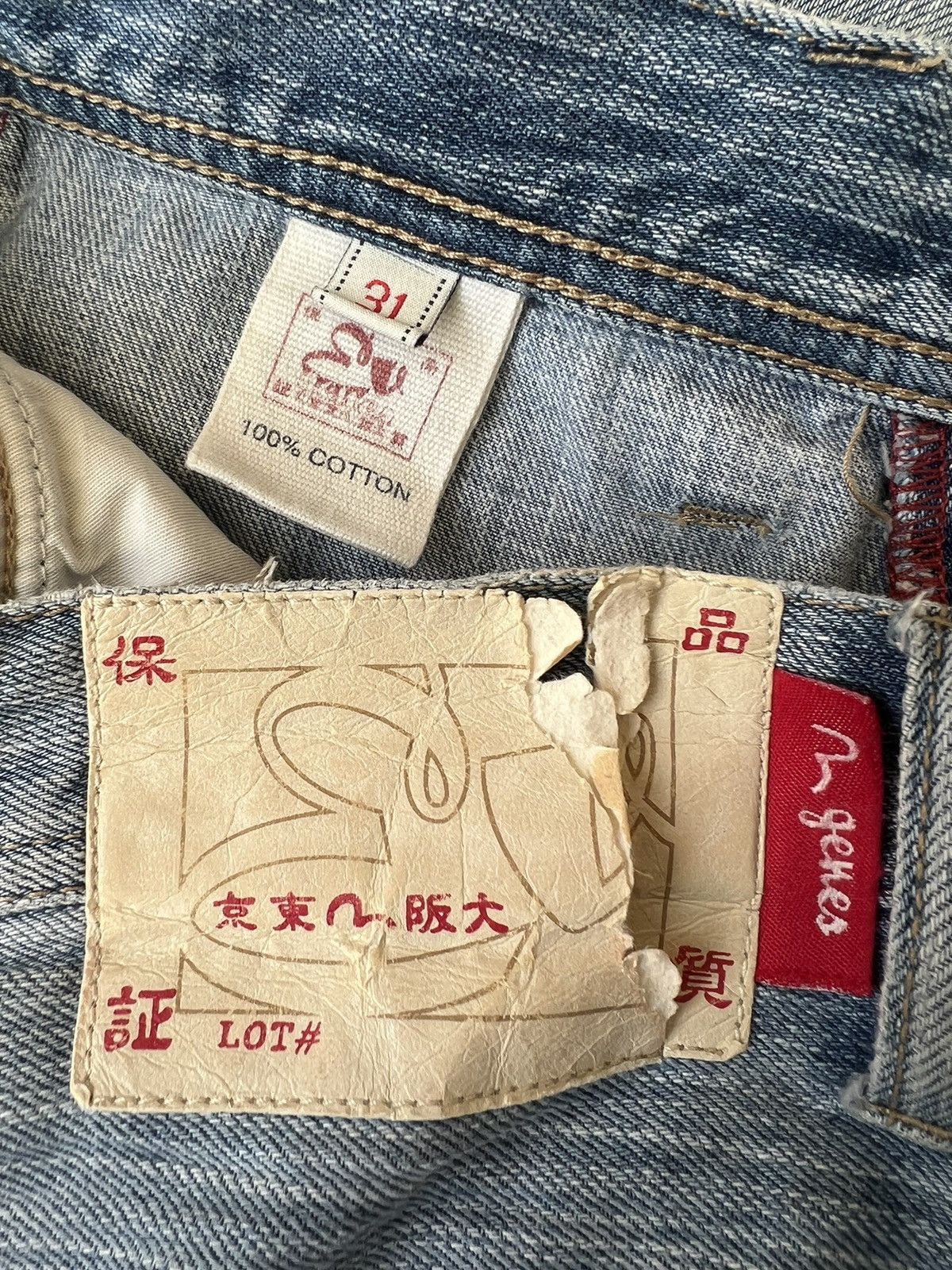 Evisu Vintage Evisu Distressed Fade Denim Double Knee Jeans Size US 31 - 23 Thumbnail