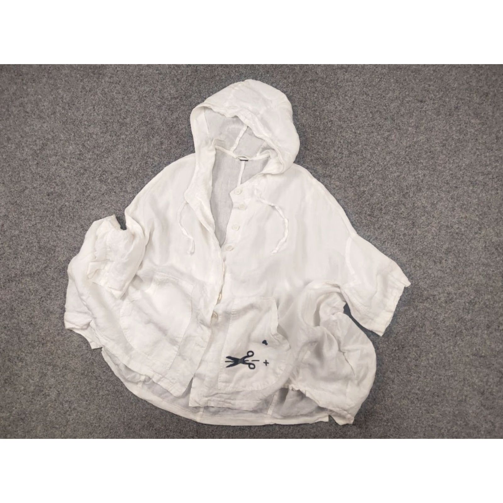 Vintage Rundholz Black label Design Asymmetric Button Hooded White Linen Oversized Jacket Size M / US 6-8 / IT 42-44 - 3 Thumbnail