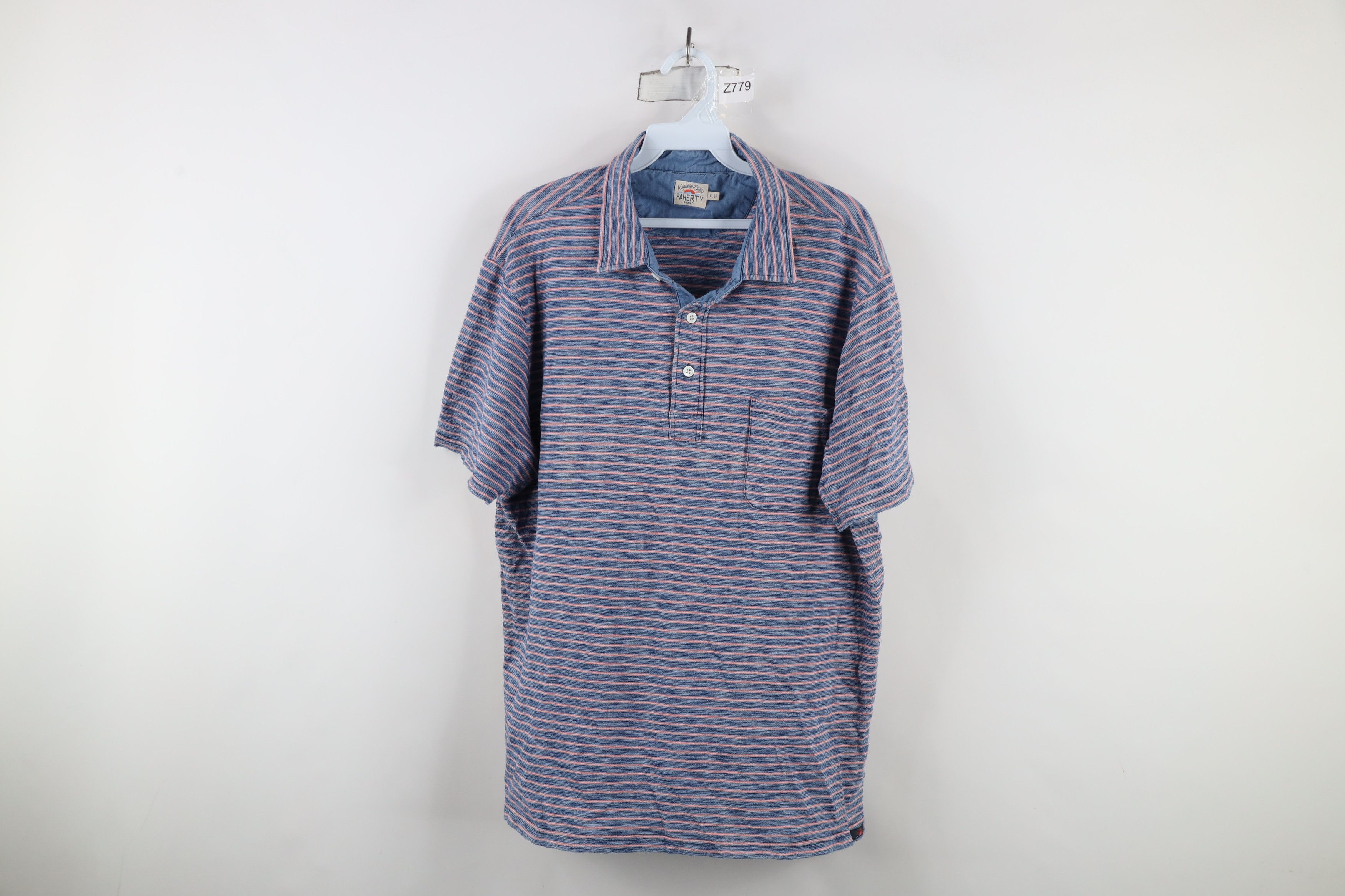 Vintage Faherty Brand Striped Jersey Knit Collared Golf Polo Shirt Size US XL / EU 56 / 4 - 1 Thumbnail