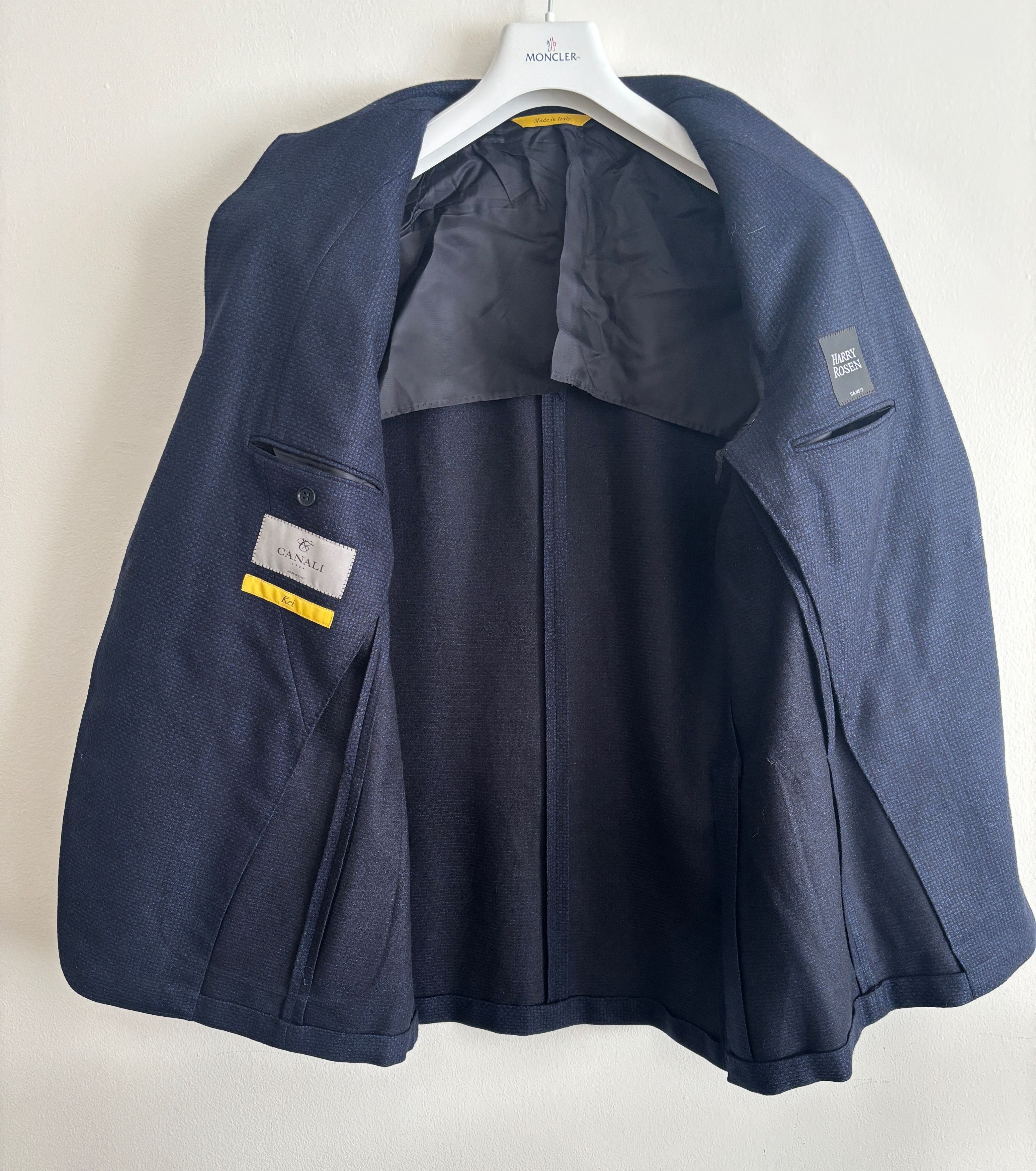 Canali $1595 Kei Navy Blue Microcheck Unstructured Wool Sport Coat Size 46R - 7 Thumbnail