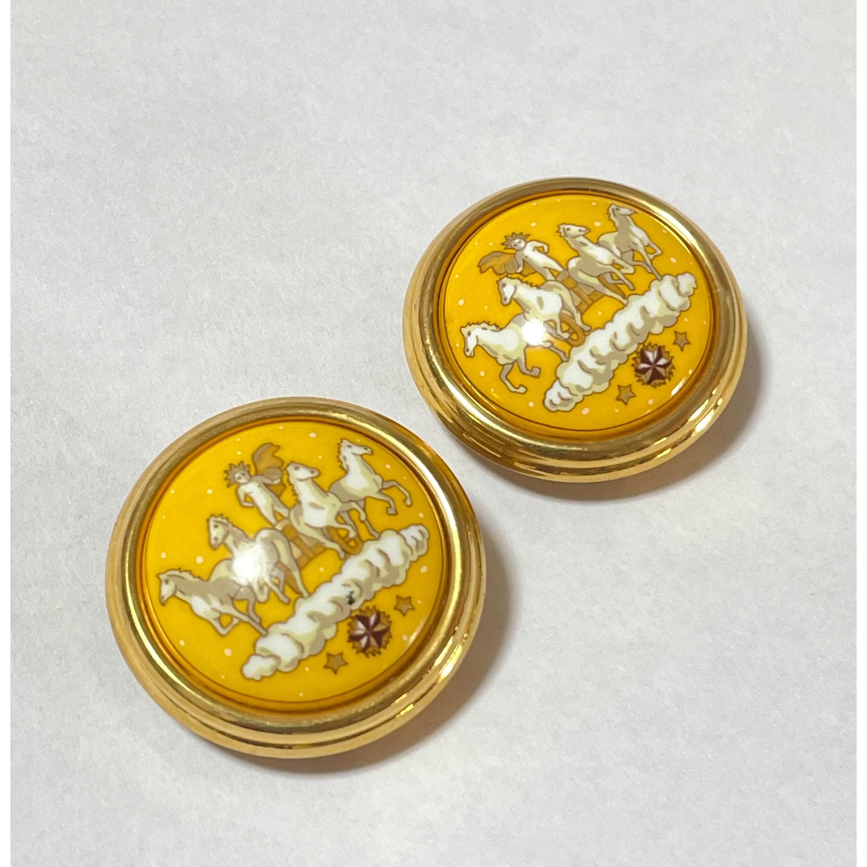 Hermes Vintage Hermes cloisonne enamel golden round earrings Size ONE SIZE - 9 Thumbnail