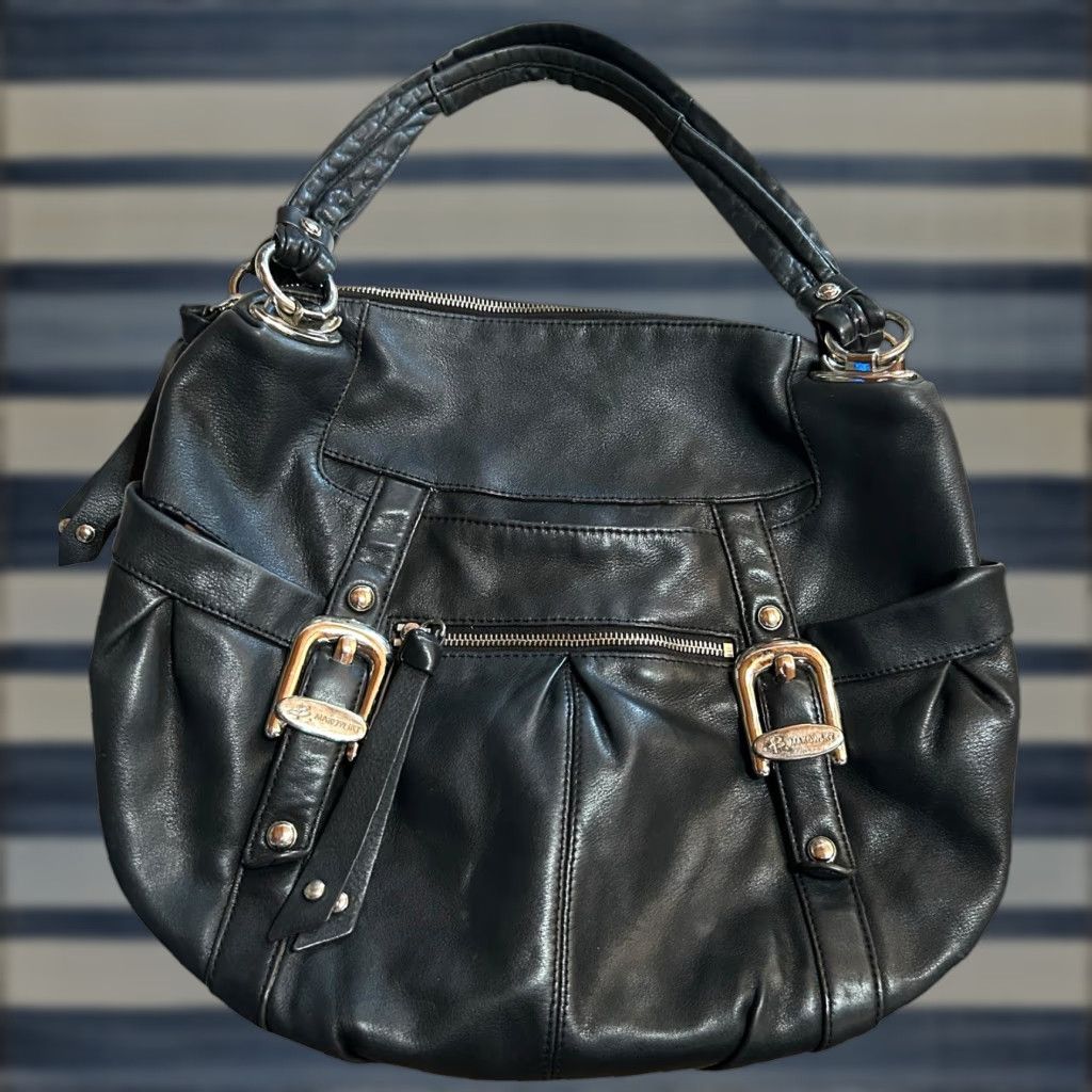 Vintage B. Makowsky Black Leather Shoulder Handbag Women Purse Read Hobo Tote Bag Womens Medium Black Leather Hobo Bag Ladies Vintage No Size ONE SIZE - 1 Thumbnail