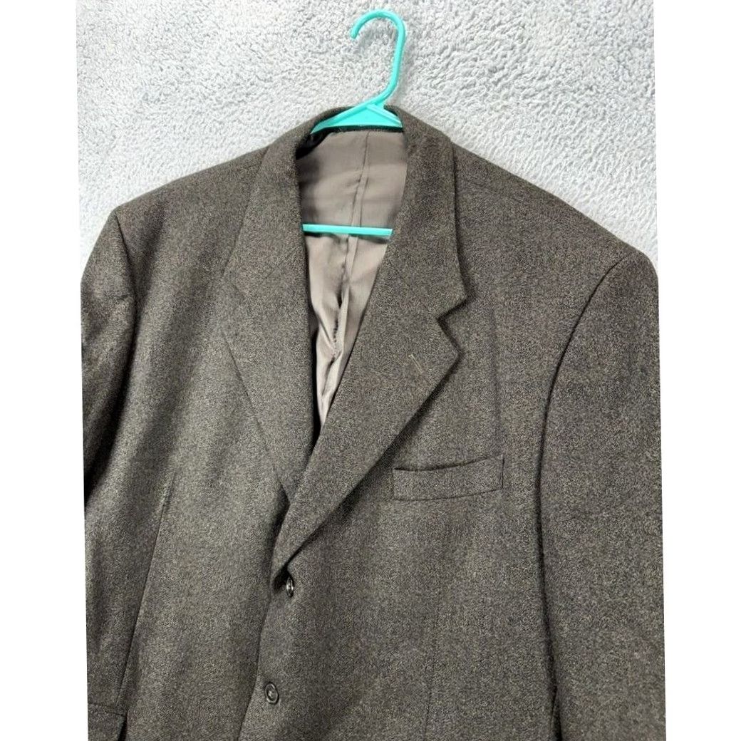 Vintage VINTAGE Barrington Blazer Mens 48L Grey Lambswool Cashmere Blend 3-Button Notch Lapel Long Jacket Sport Coat Regular Fit Mens Size 48R - 4 Thumbnail