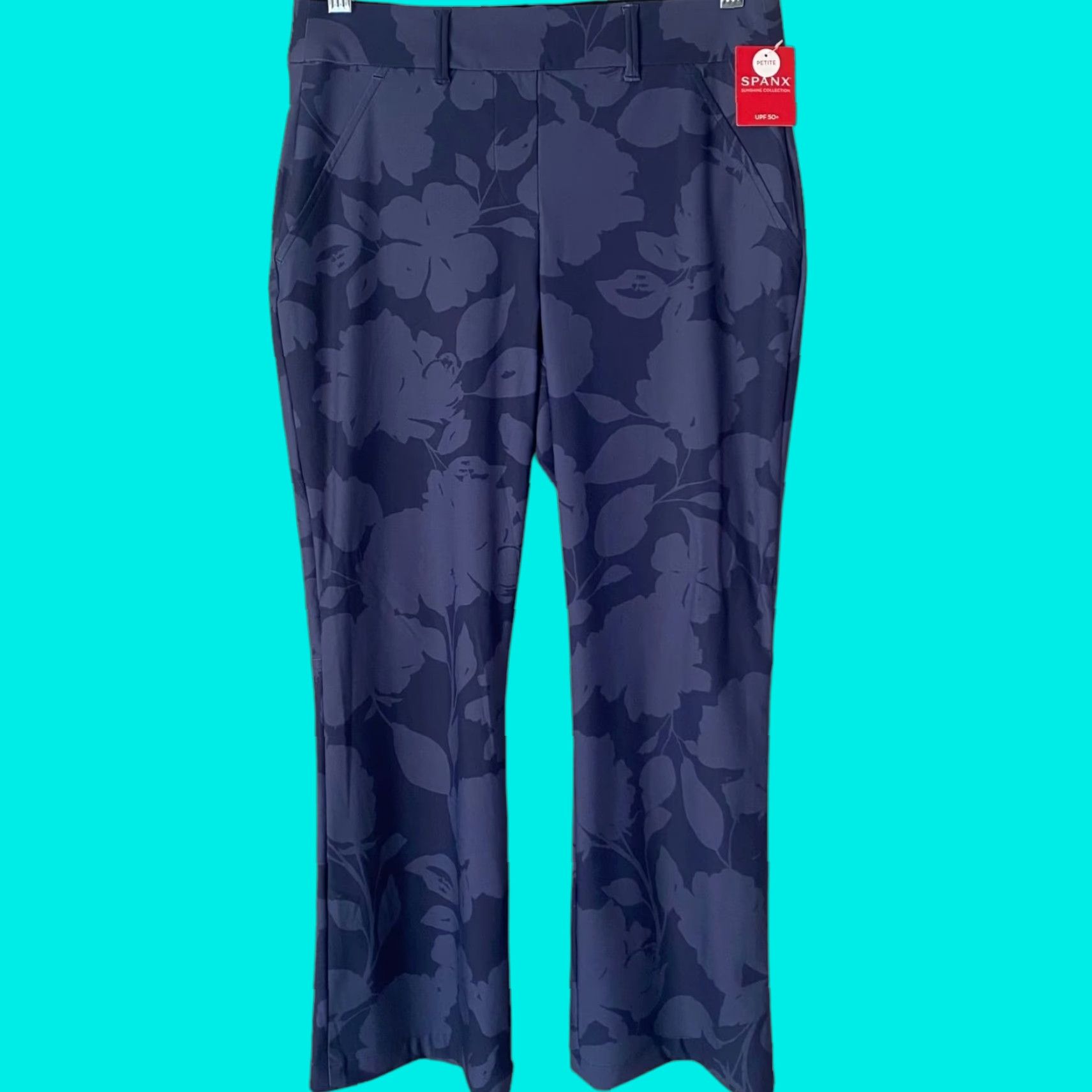 Spanx VINTAGE Spanx Sunshine Kick Flare Pants Blue Floral High-Rise Stretch Petite Small New Size 28" / US 6 / IT 42 - 1 Thumbnail