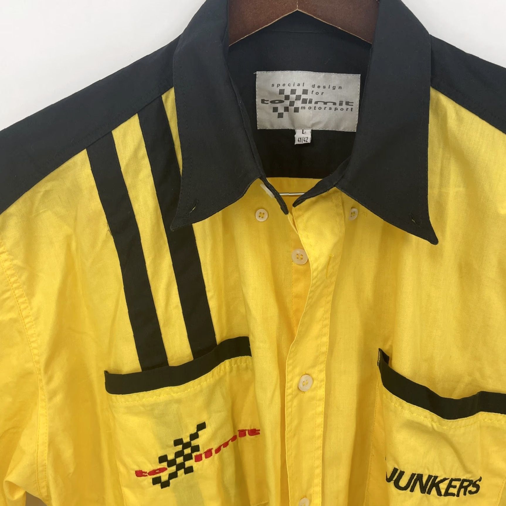 Vintage To Limit Motorsport Junkers Shirt Mens Large 41/42 Yellow Button Down READ Shirt Mens Large 41/42 Yellow 50s Vintage Theme Size US L / EU 52-54 / 3 - 4 Thumbnail