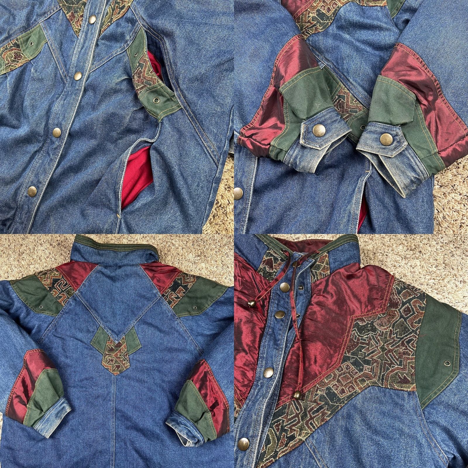 Vintage VINTAGE Two Twenty Women’s Blue Denim Patchwork Winter Lined Jacket XL Long Size XL / US 12-14 / IT 48-50 - 8 Thumbnail