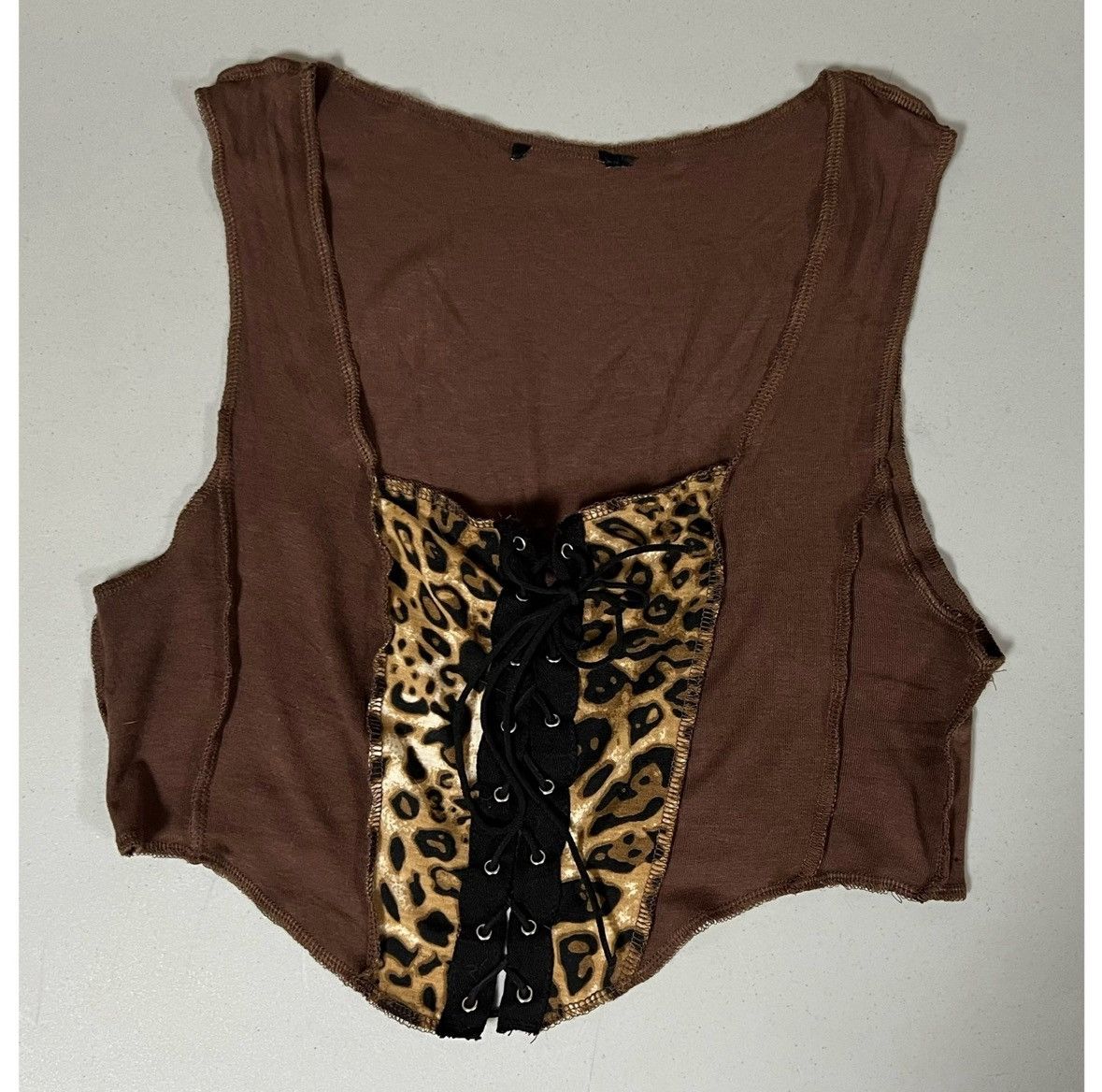 Vintage Brown Cheetah Leopard Print Tie-Up Tank Top Shirt Size M 🐆✨ Size M / US 6-8 / IT 42-44 - 2 Thumbnail