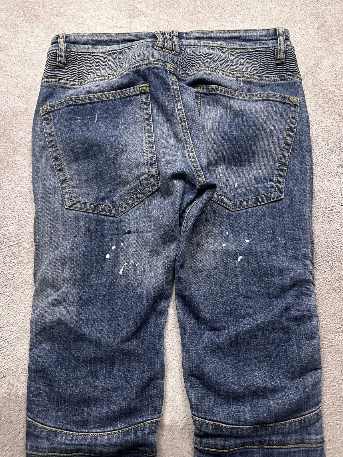 Archive Painted Biker Distressed Denim Jeans Balmain Style