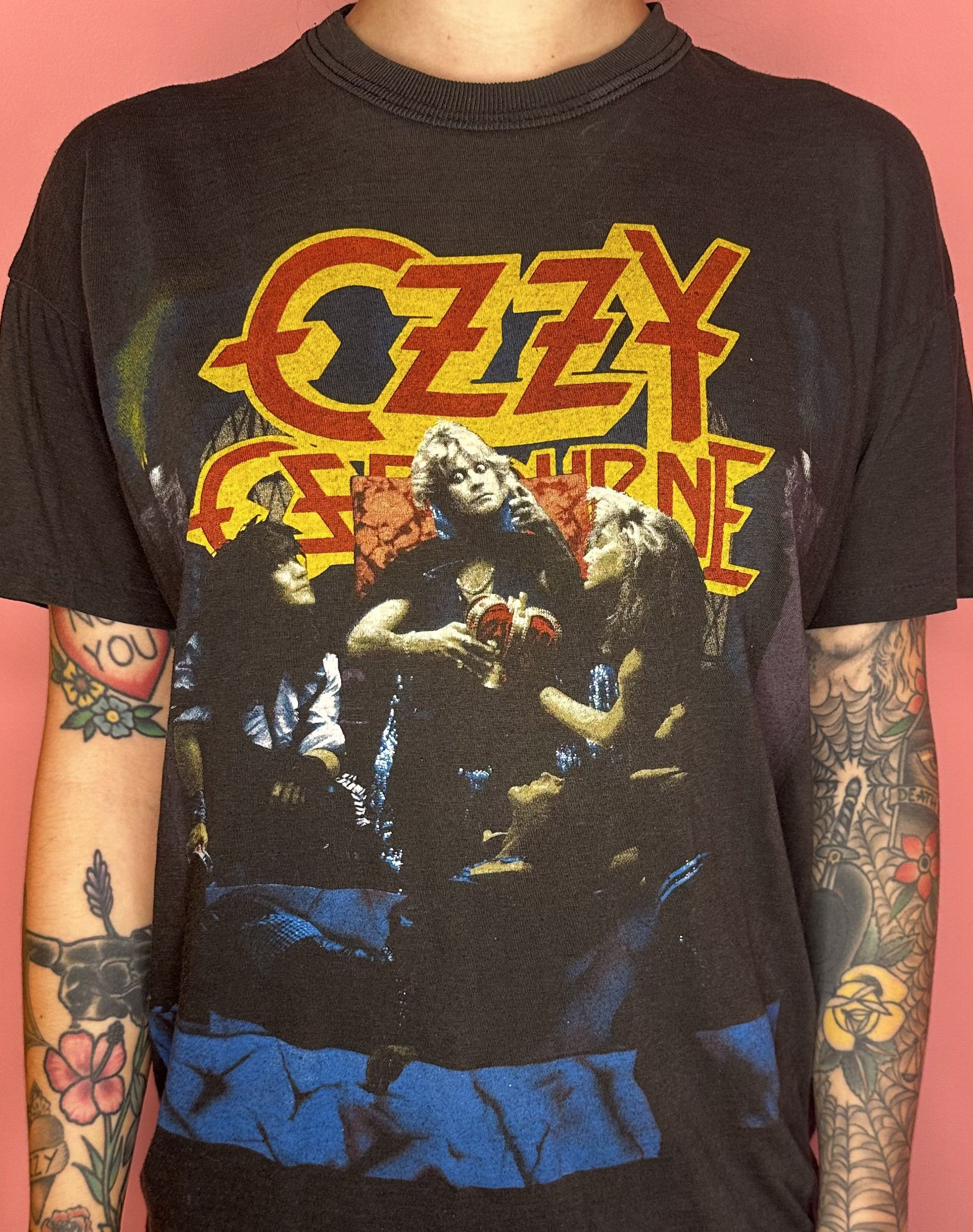 image of Band Tees Ozzy Osbourne 1984 Tour Shirt in Charcoal Grey, Men's (Size Small)