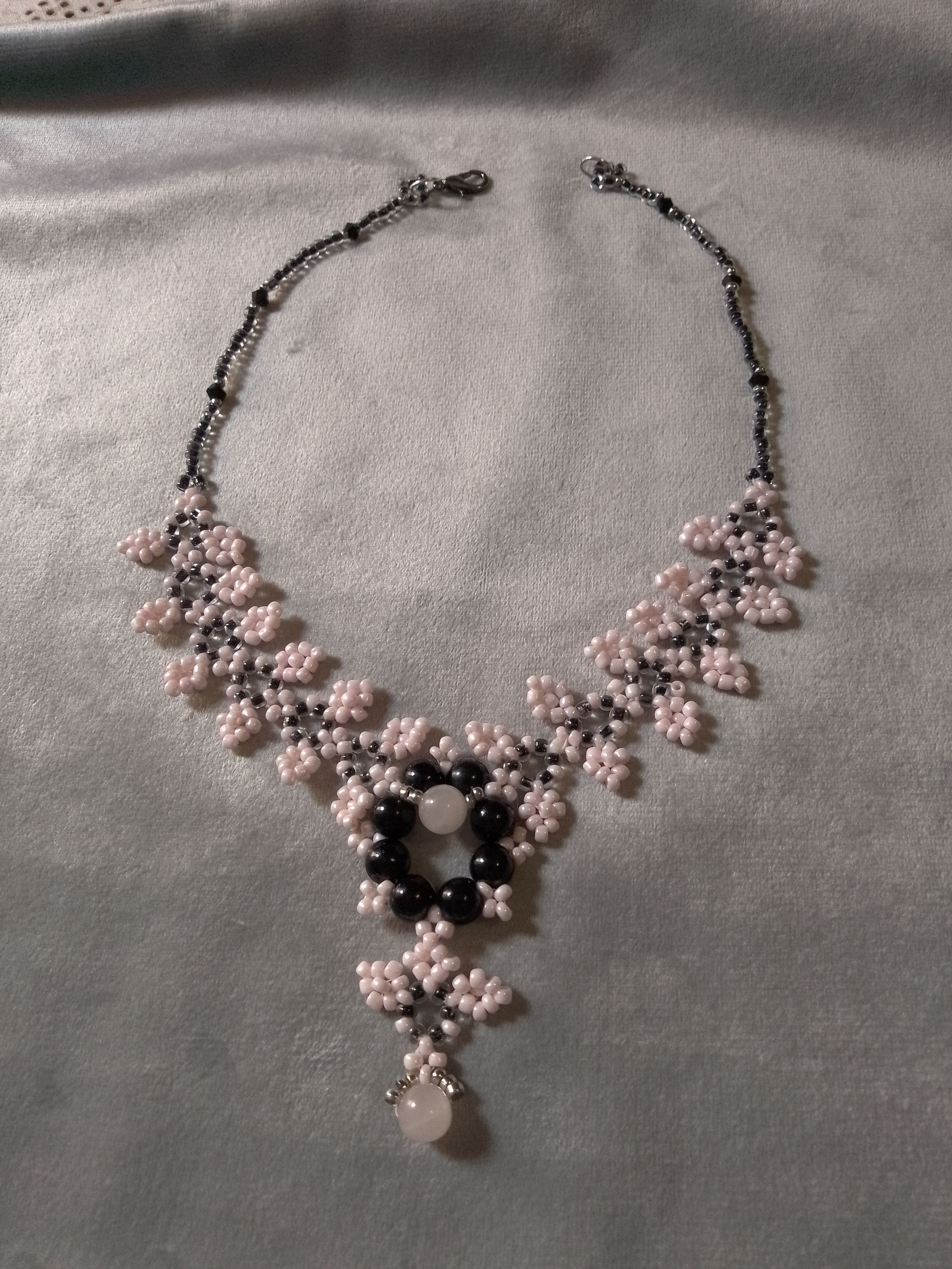 Handmade Necklace Black Pink Natural Rose quartz Stones Size ONE SIZE - 2 Thumbnail