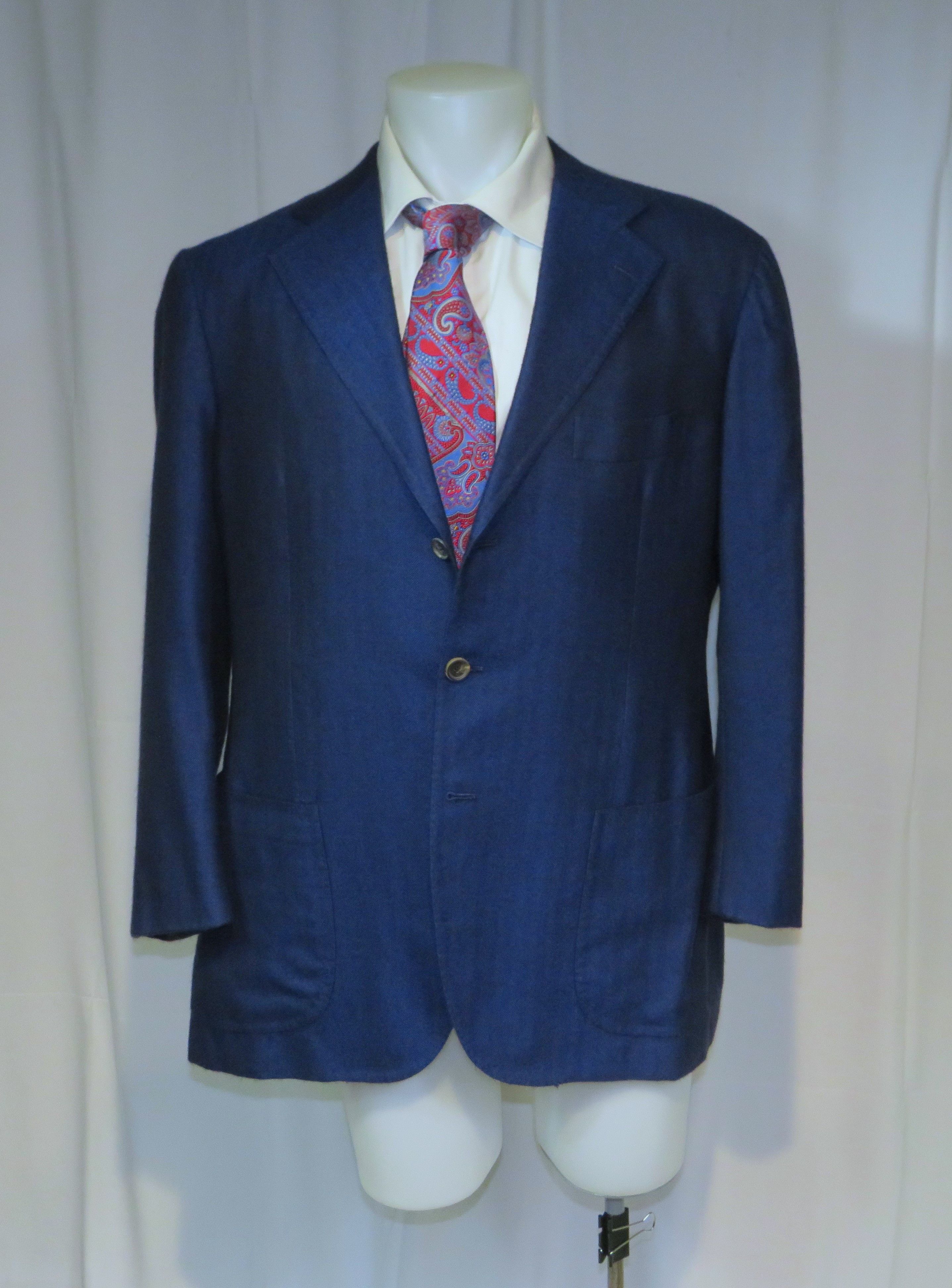 Cesare Attolini 100% Cashmere Blue Herringbone Three Button Sport Coat 46R Size 46R - 1 Thumbnail