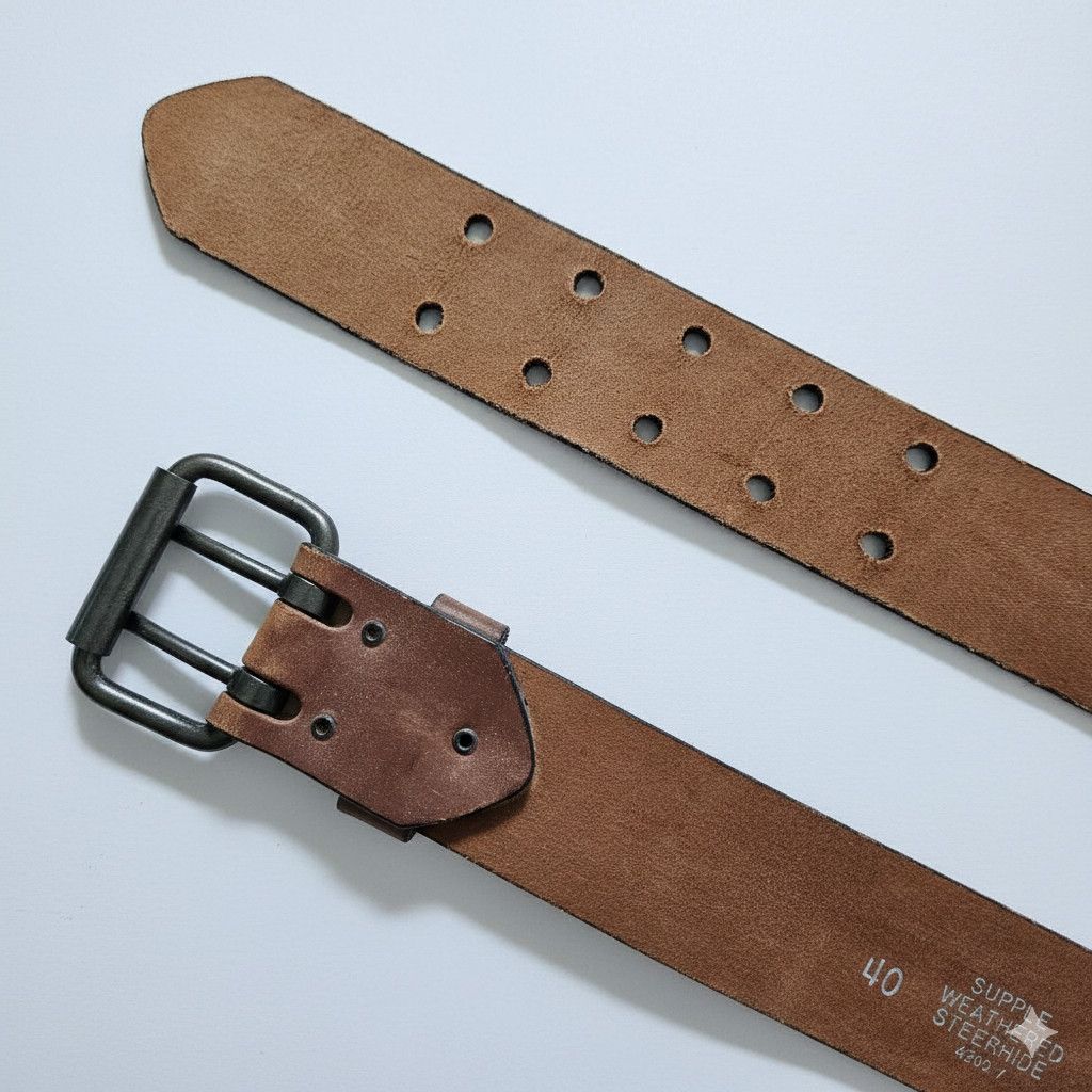 Other Belt 38-40" Heavyweight Steerhide Leather Bulky Strong Brass Size 40 - 8 Thumbnail