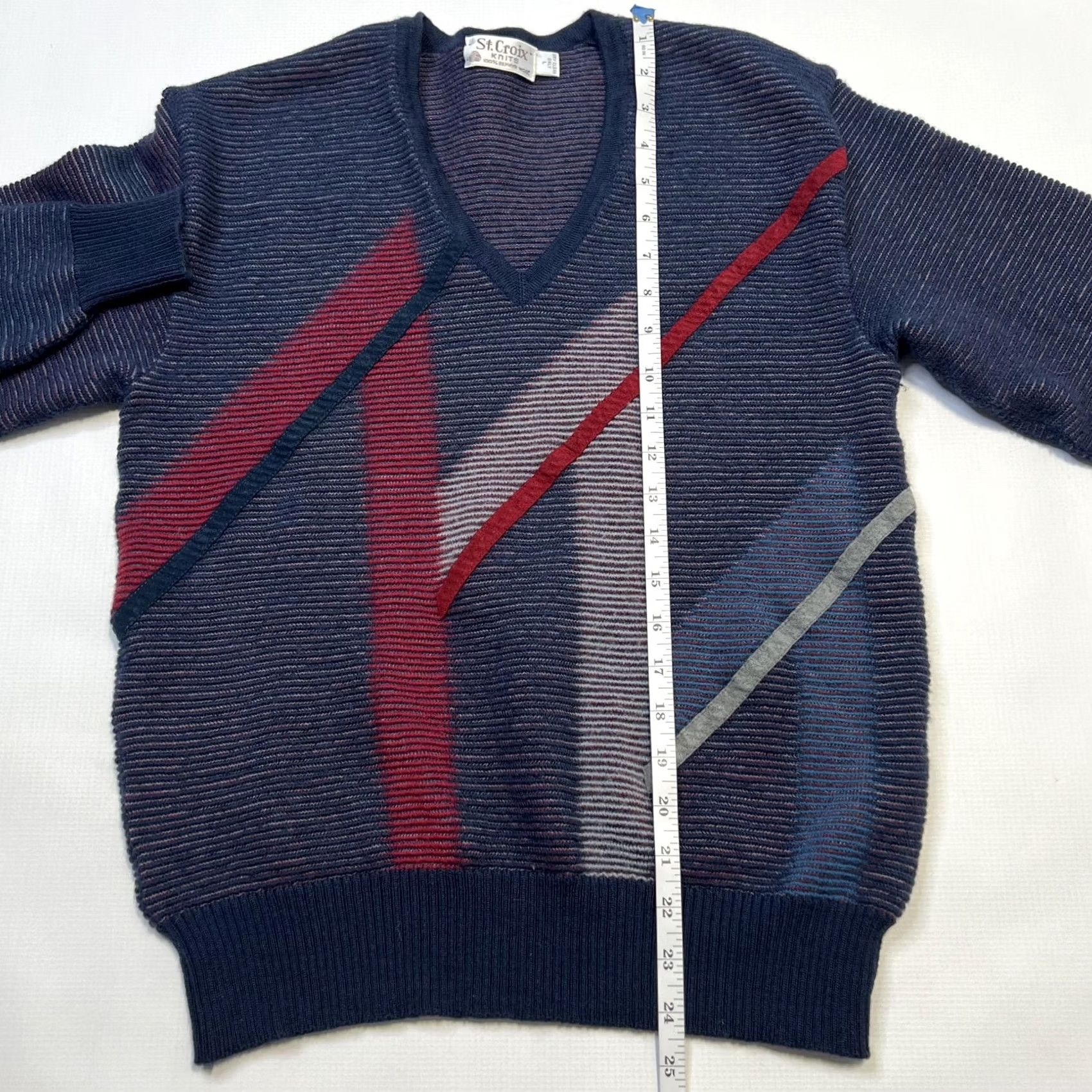 Vintage VINTAGE St Croix Sweater Mens L Blue Red Wool V-Neck Geometric 90s Size US L / EU 52-54 / 3 - 6 Thumbnail