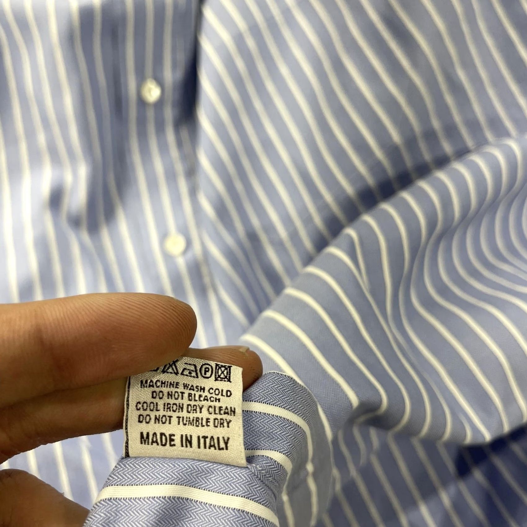 Canali Canali Dress Shirt Mens 17 43 Blue Stripe Classic Fit 100% Cotton Made Italy Size 46R - 7 Thumbnail