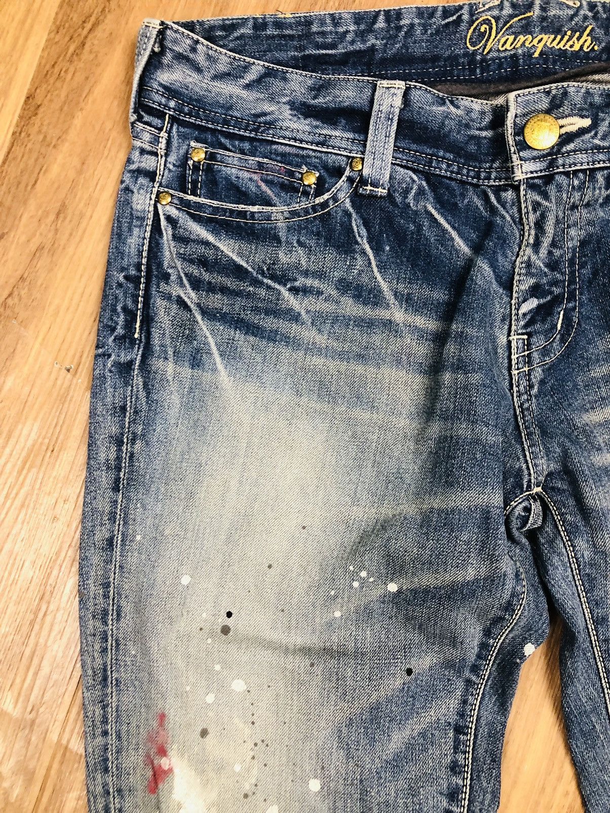 Vanquish Vanquish Gold Distressed Paint Splatter Denim (38) Size 35" - 7 Thumbnail