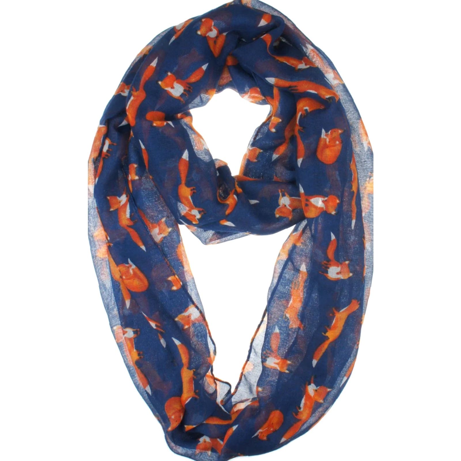 Vintage VINTAGE VIVIAN & VINCENT Cartoon Fox Sheer Infinity Scarf One Size NAVY BLUE Lightweight Soft 100% Viscose Womens Size ONE SIZE - 3 Thumbnail