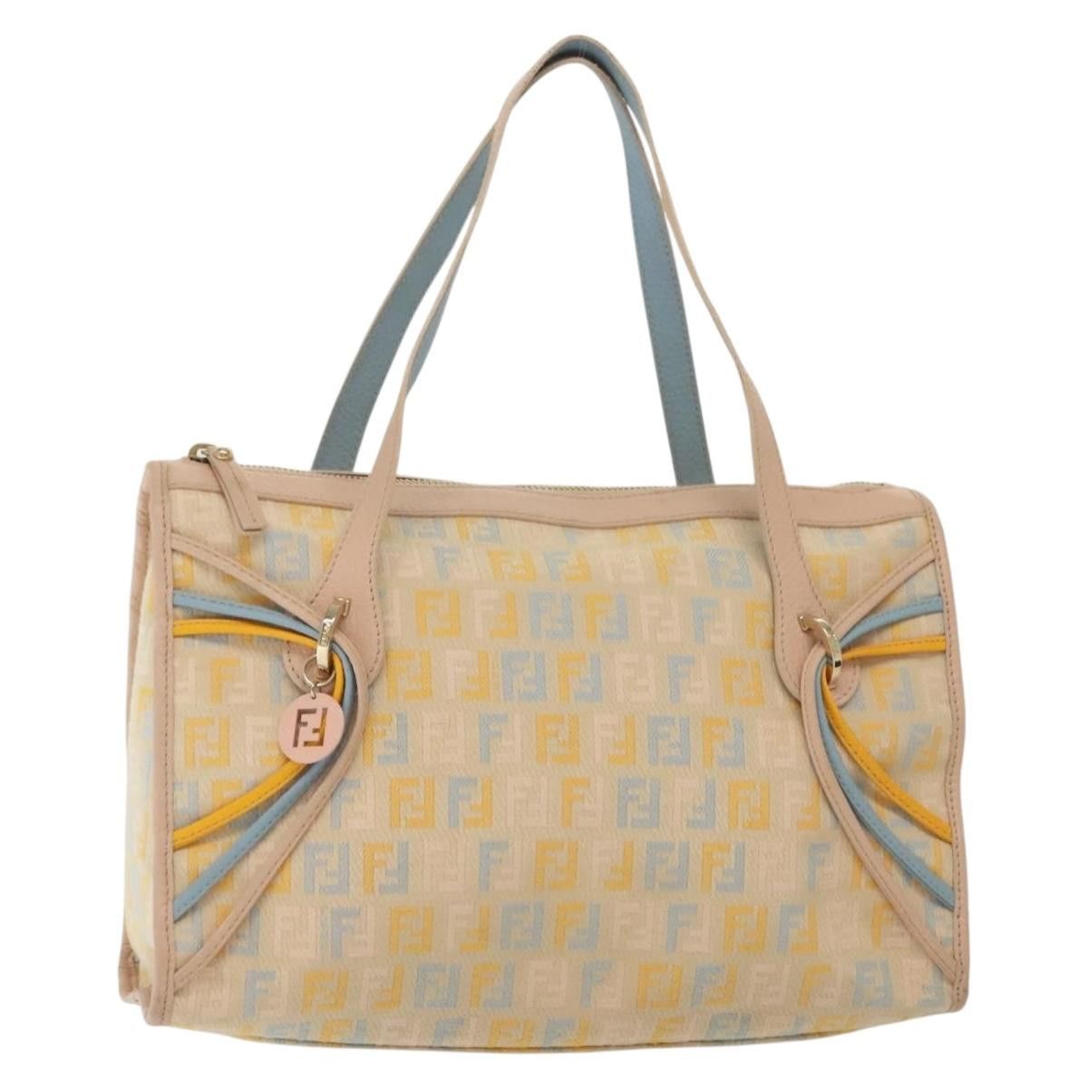 FENDI Zucchino Canvas Hand Bag Beige Gold