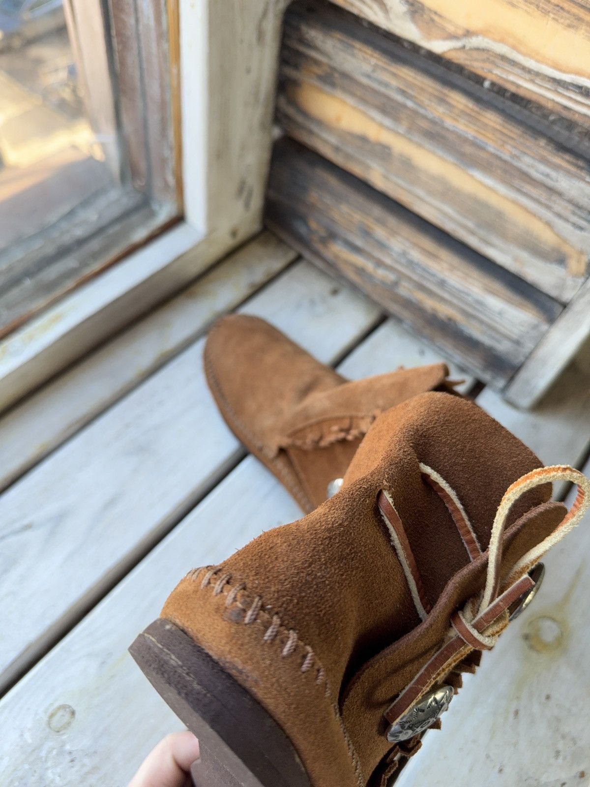 Vintage Vintage 00s Western USA Made Suede Fringe Moccasin Boots Size US 7 / IT 37 - 5 Thumbnail