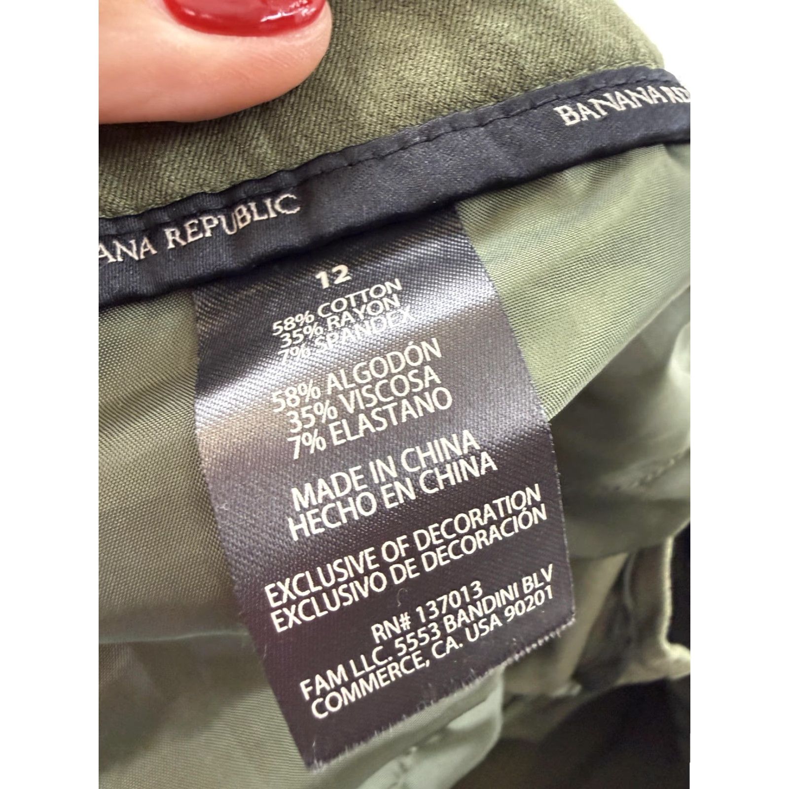 Banana Republic Banana Republic Capri Pants Womens 12 Green Straight Leg Stretch Twill Casual Size 34" / US 12 / IT 48 - 3 Thumbnail