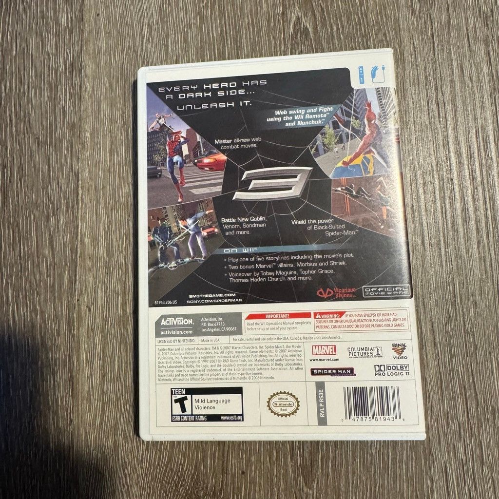 Marvel Comics Wii Activision Spider-Man 3 Video Game Size ONE SIZE - 5 Thumbnail