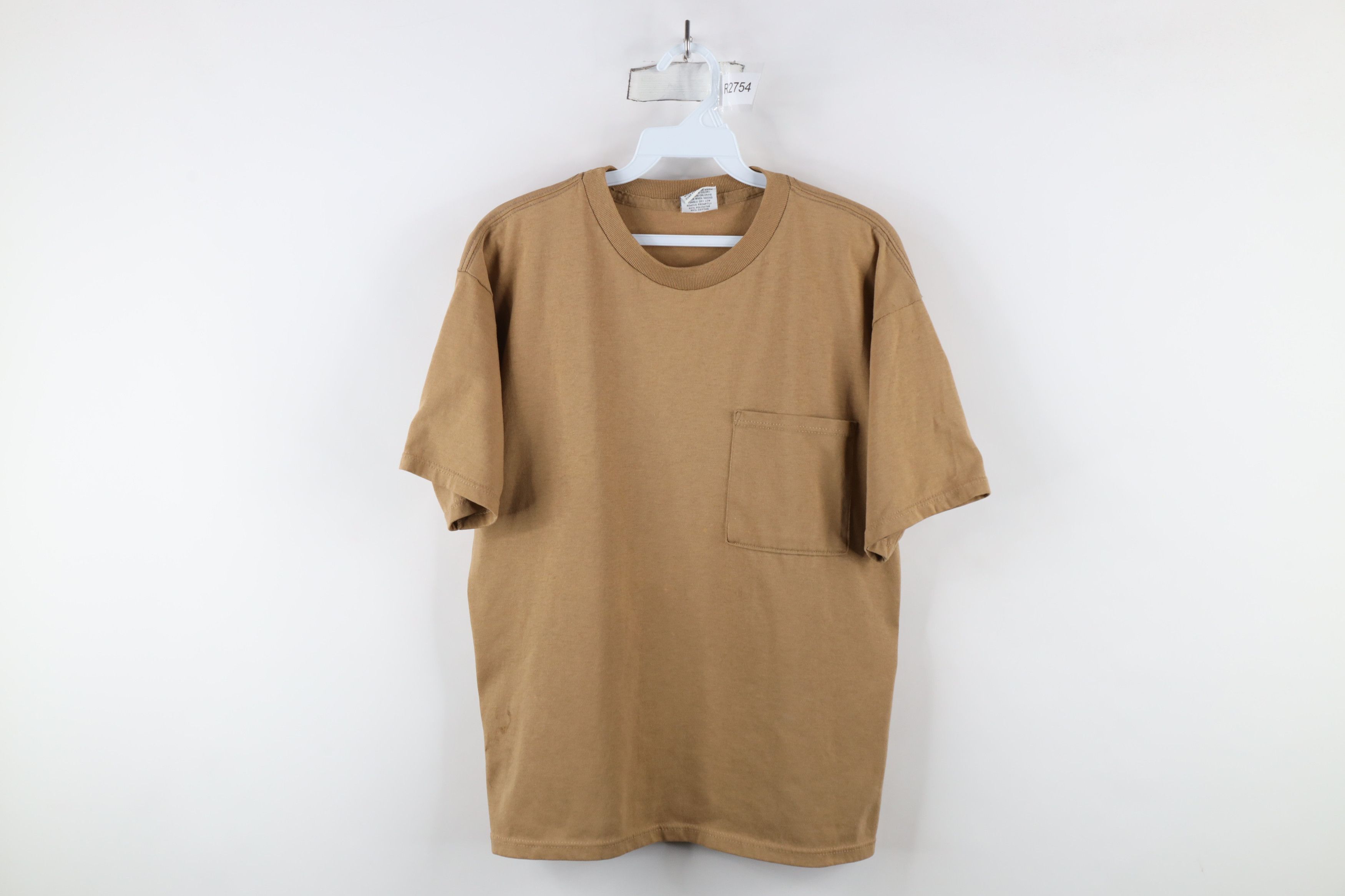 Vintage Vintage 90s Streetwear Blank Pocket T-Shirt Beige USA Size US M / EU 48-50 / 2 - 1 Thumbnail