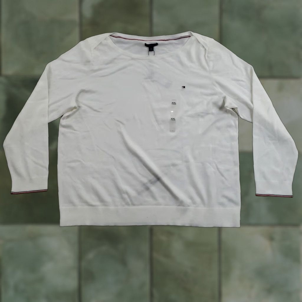 Tommy Hilfiger Tommy Hilfiger Sweater Mens 2XL White Crew Neck Pullover Long Sleeve Knit Logo ZZ Vintage No Size US XXL / EU 58 / 5 - 1 Thumbnail