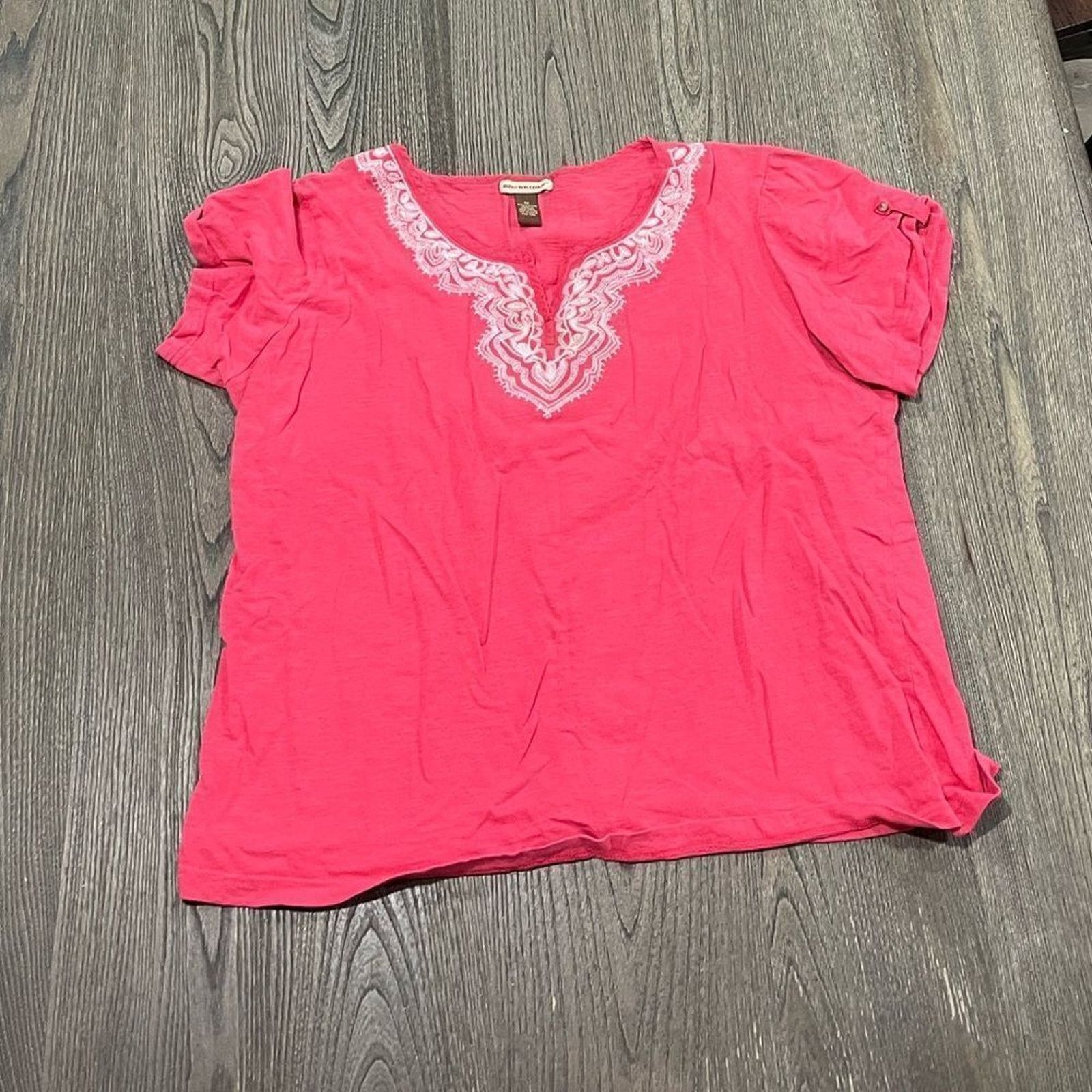 Vintage Brit & Bridle Pink Cotton Embroidered Shirt Size 1X Size XL / US 12-14 / IT 48-50 - 1 Thumbnail