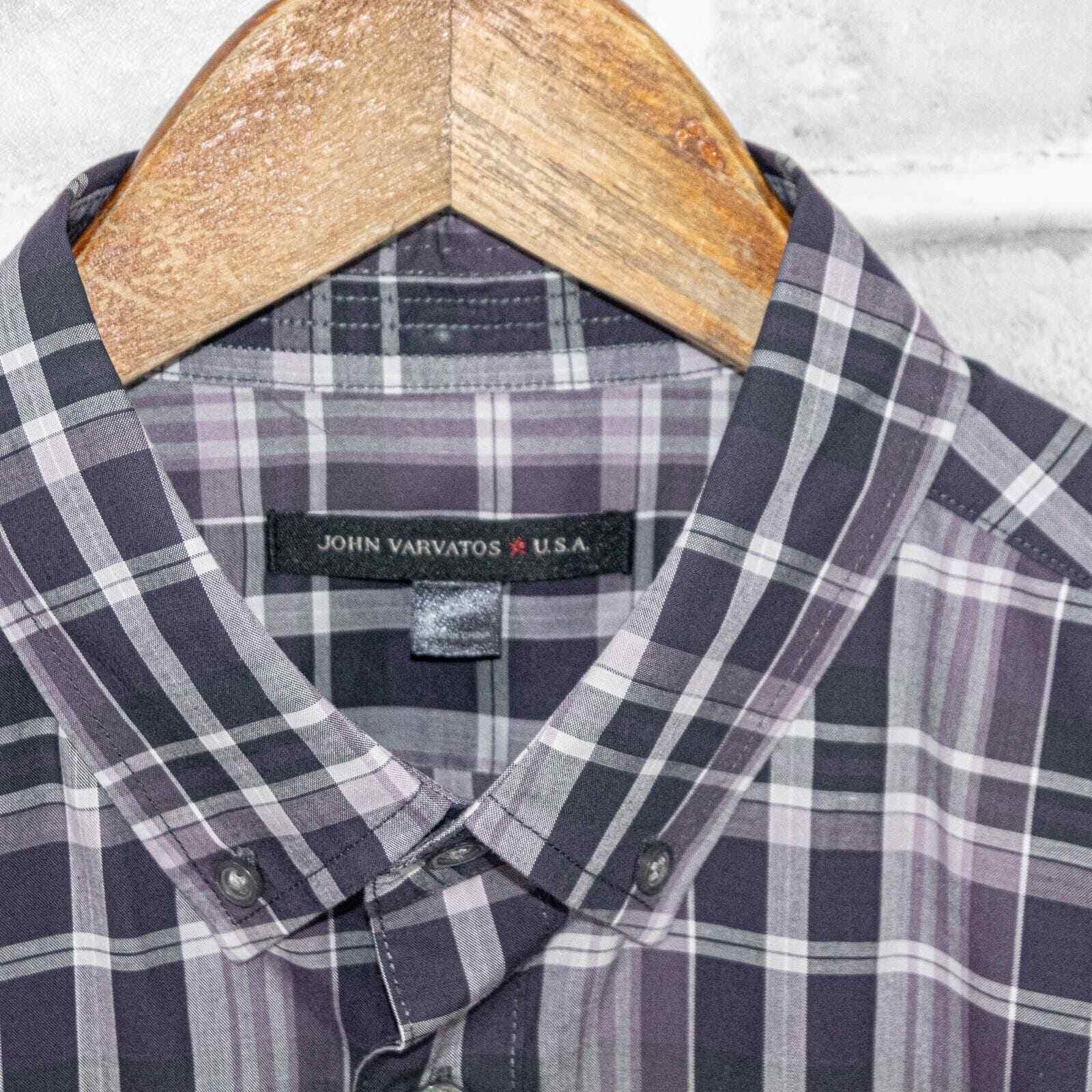 John Varvatos John Varvatos Peace Logo Button down Shirt Purple Gray Plaid Size US M / EU 48-50 / 2 - 3 Thumbnail