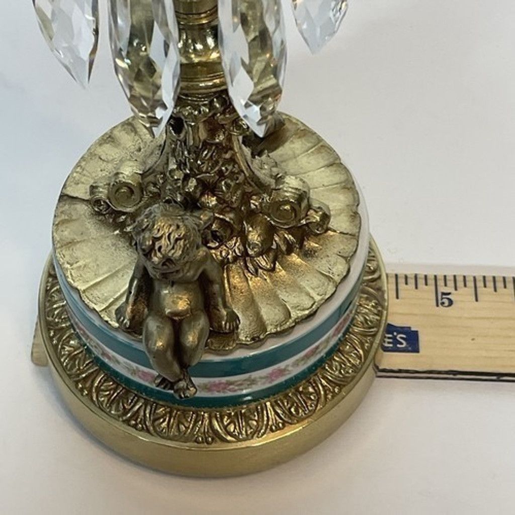 The Unbranded Brand VTG Ormolu Brass Cherub Candle Holder Crystal Prism Base Size ONE SIZE - 7 Thumbnail