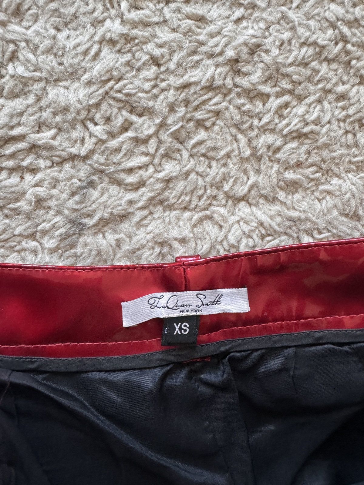 LaQuan Smith Red Moto Pants Patent Leather 00