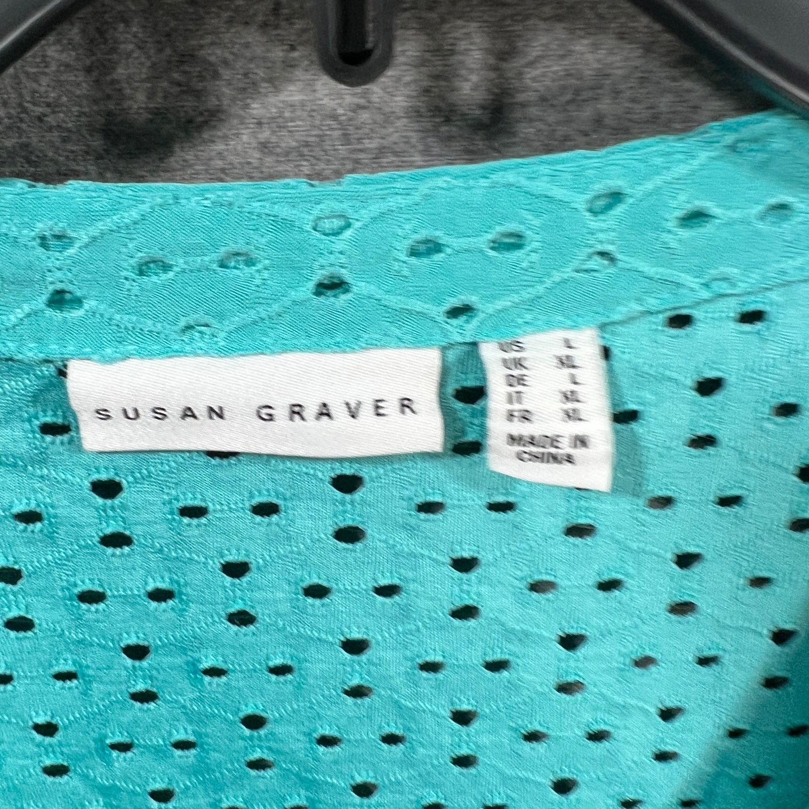 Other Susan Graver Eyelet Knit Button-Front Top with Blouson T Size L / US 10 / IT 46 - 3 Thumbnail