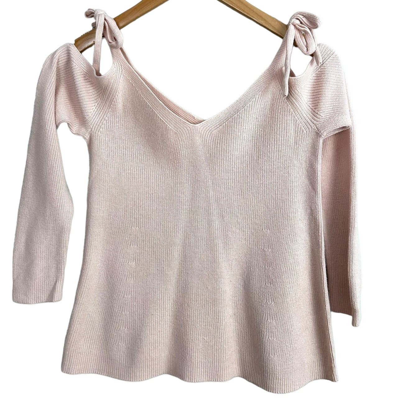 Loft Pink Tie Shoulder Ribbed Sweater Top S Size S / US 4 / IT 40 - 1 Thumbnail