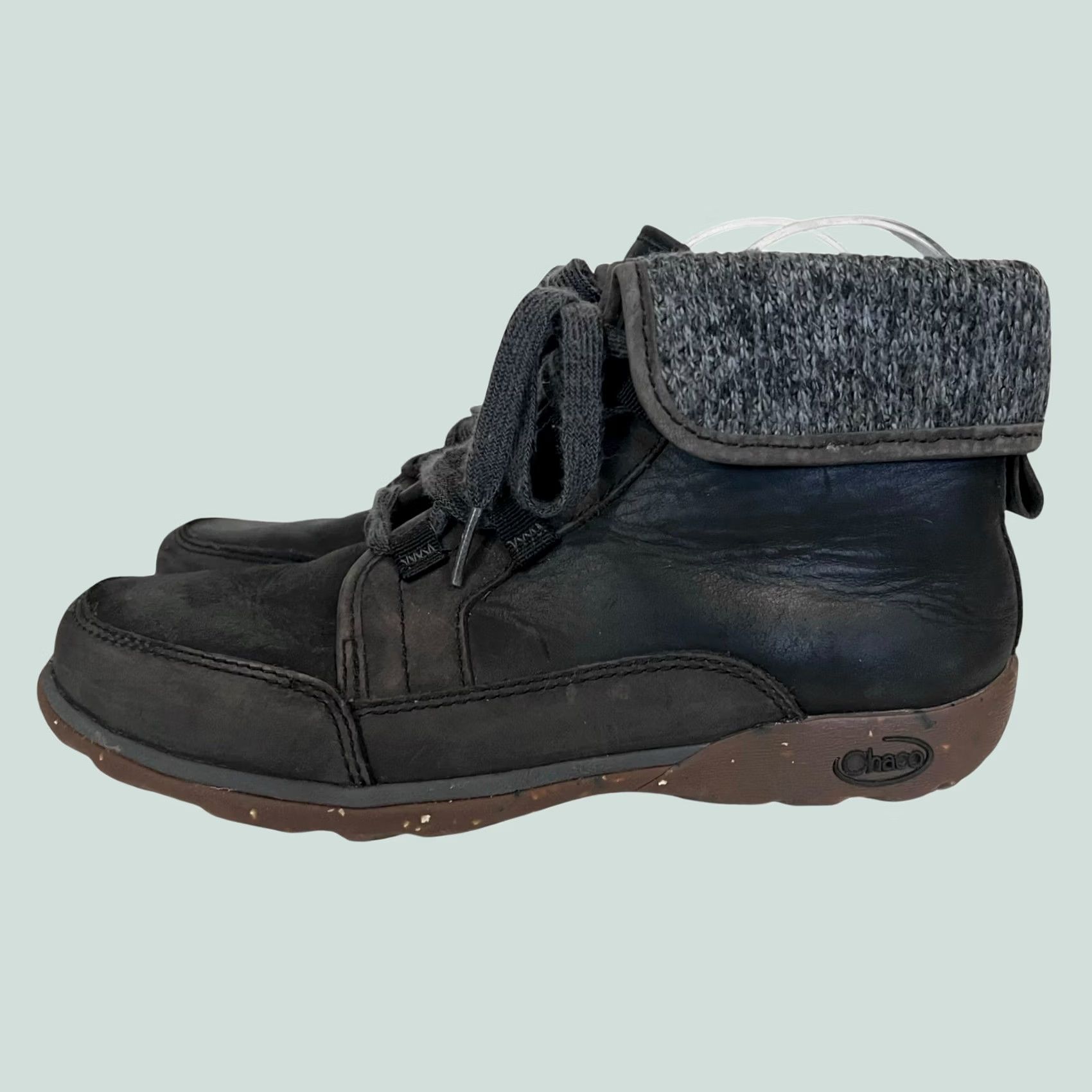 Chaco Chaco Barbary Waterproof Leather Boots Women 7.5 Dark Gray Black Chelsea Lace Up Foldover Gorpcore Outdoor Fall Spring Winter Casual Activewear Travel Size US 12 / IT 42 - 1 Thumbnail