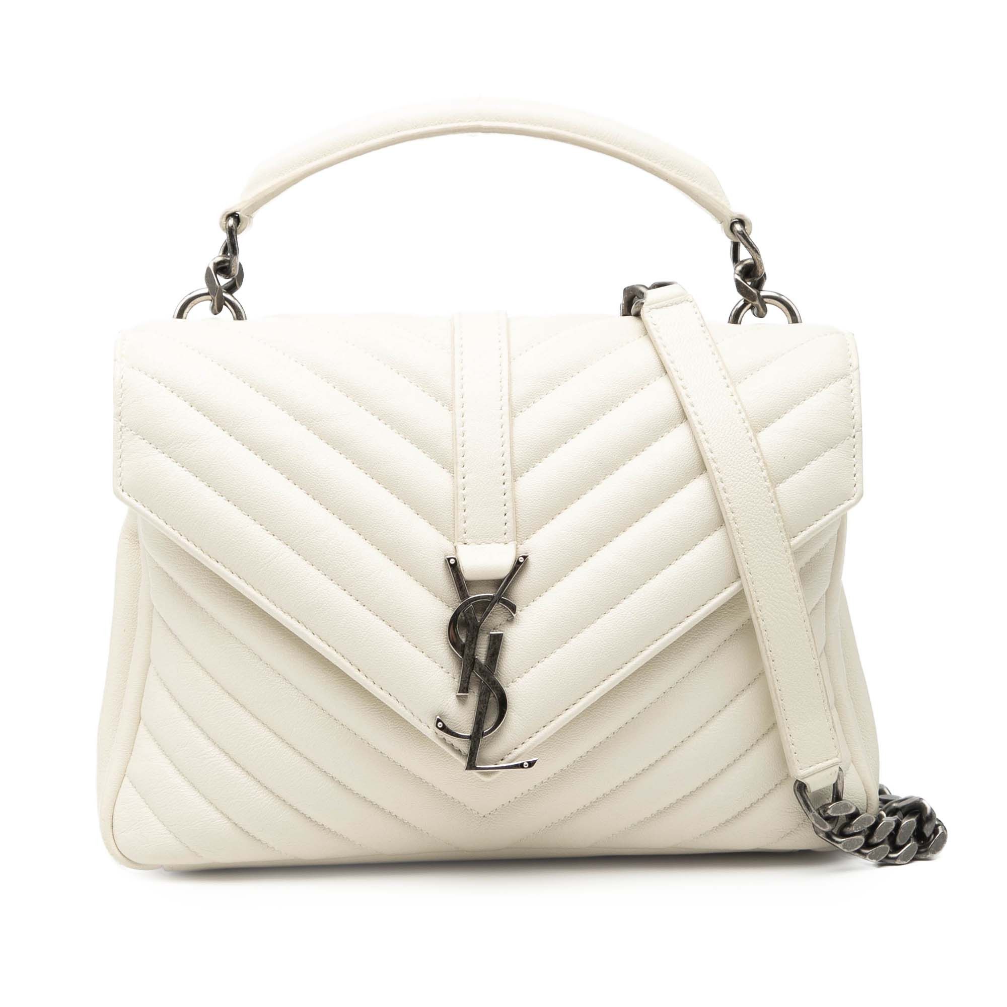 Saint Laurent Paris Medium Quilted Chevron Sheepskin College Satchel Size ONE SIZE - 1 Thumbnail