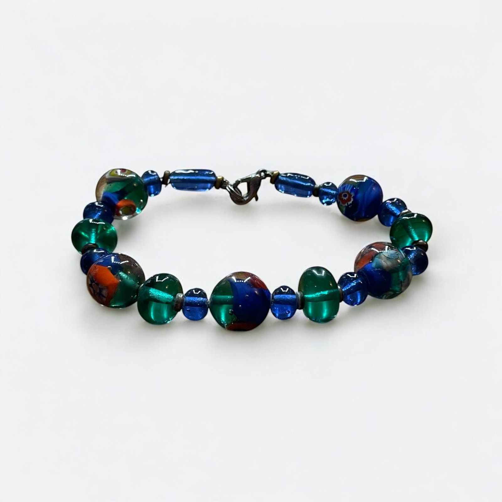 Other Vintage Blue & Green Marble Beaded Bracelet Size ONE SIZE - 2 Thumbnail