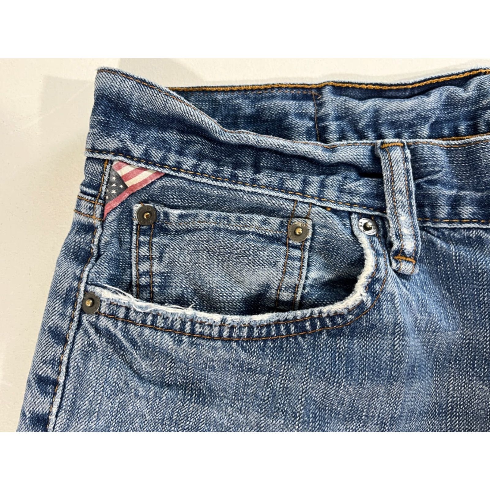 Vintage Denim & Supply Ralph Lauren Jeans Shirt Mens Vintage Slouch Regular 33x30 Blue Distressed Pockets 90s USA Size US 33 - 7 Thumbnail