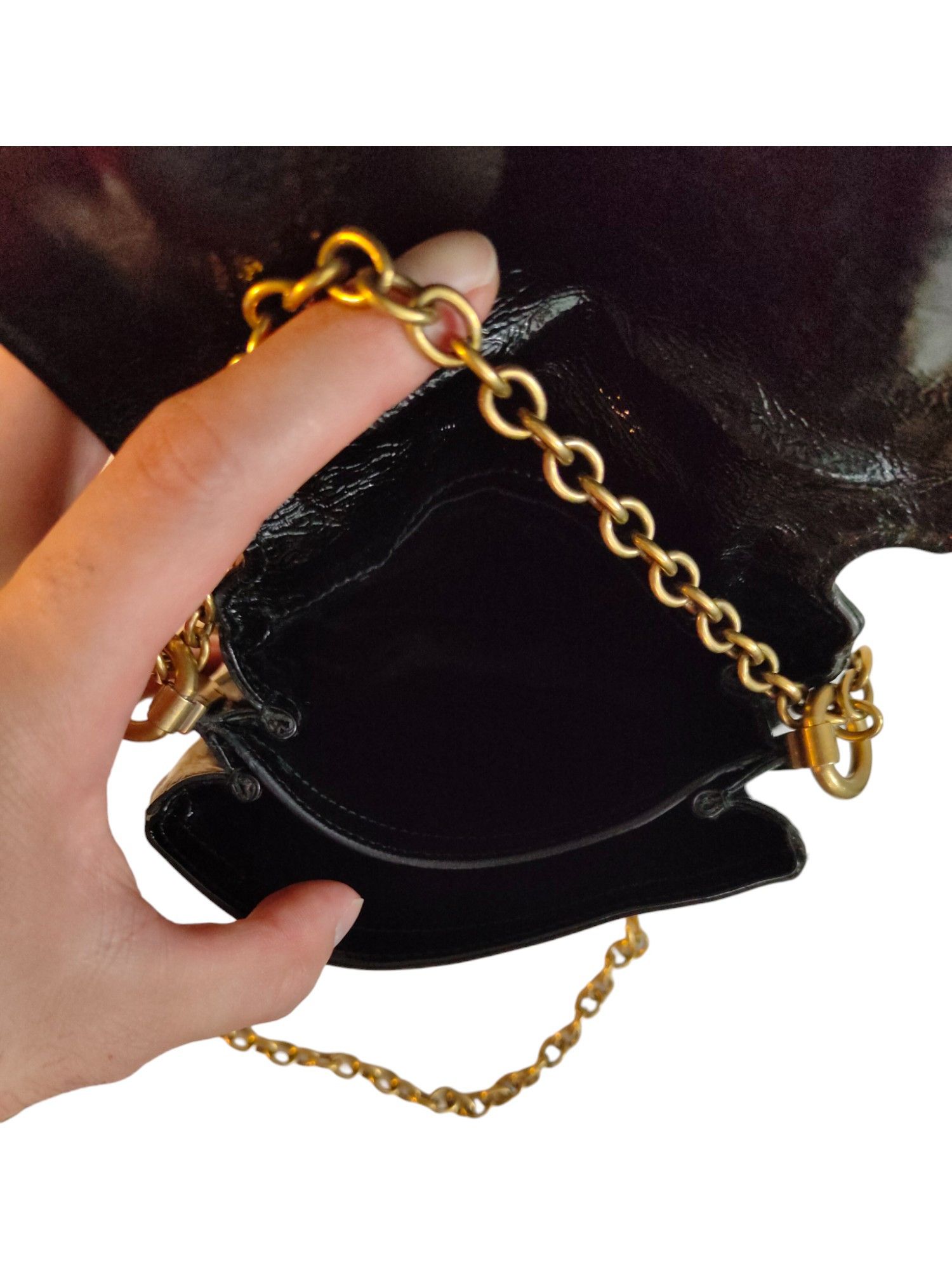 Yves Saint Laurent Black Patent Mini Shoulder Bag With Gold Chain Strap Size ONE SIZE - 7 Thumbnail