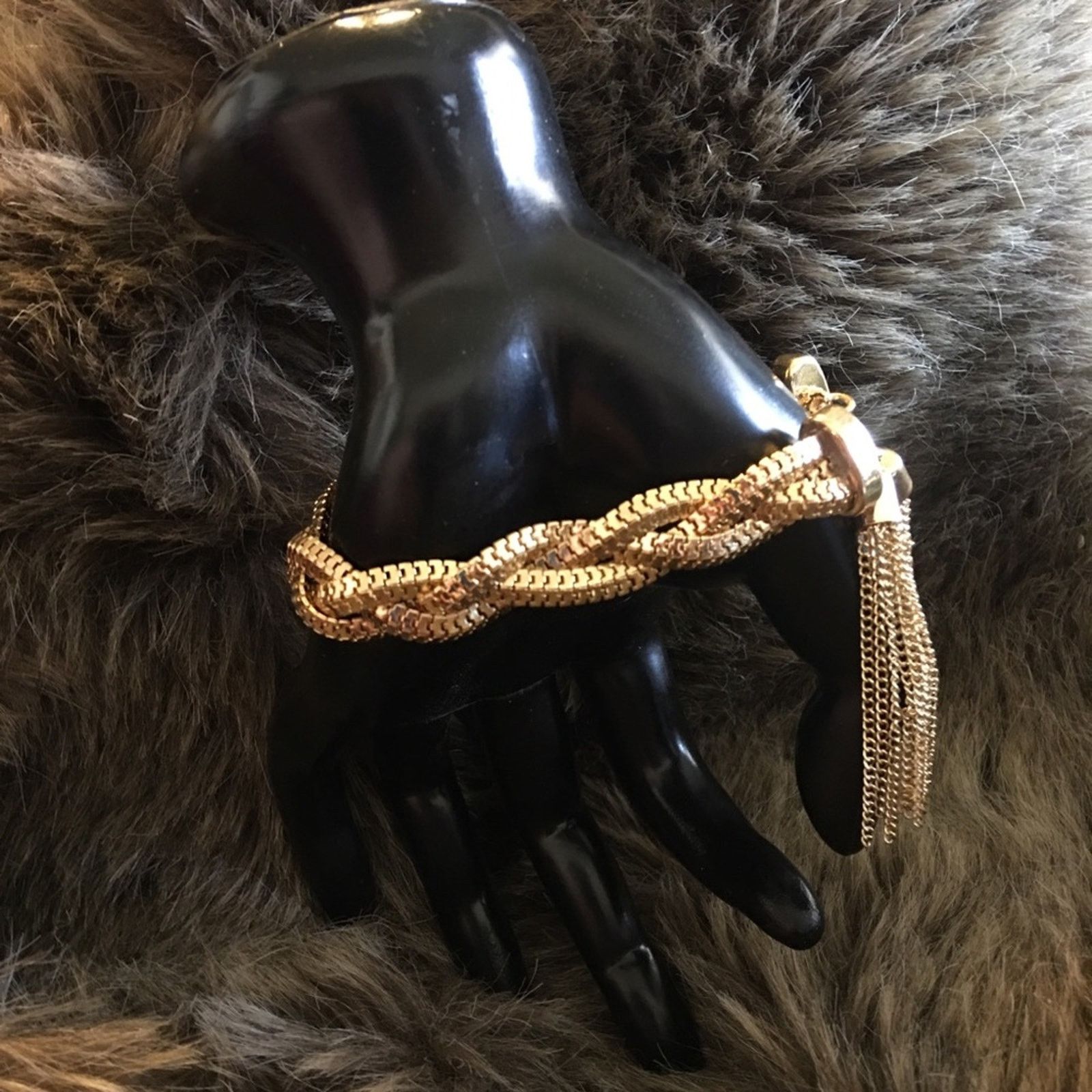 Jewelry Gold tone braided chain bracelet with tassel Size ONE SIZE - 4 Thumbnail