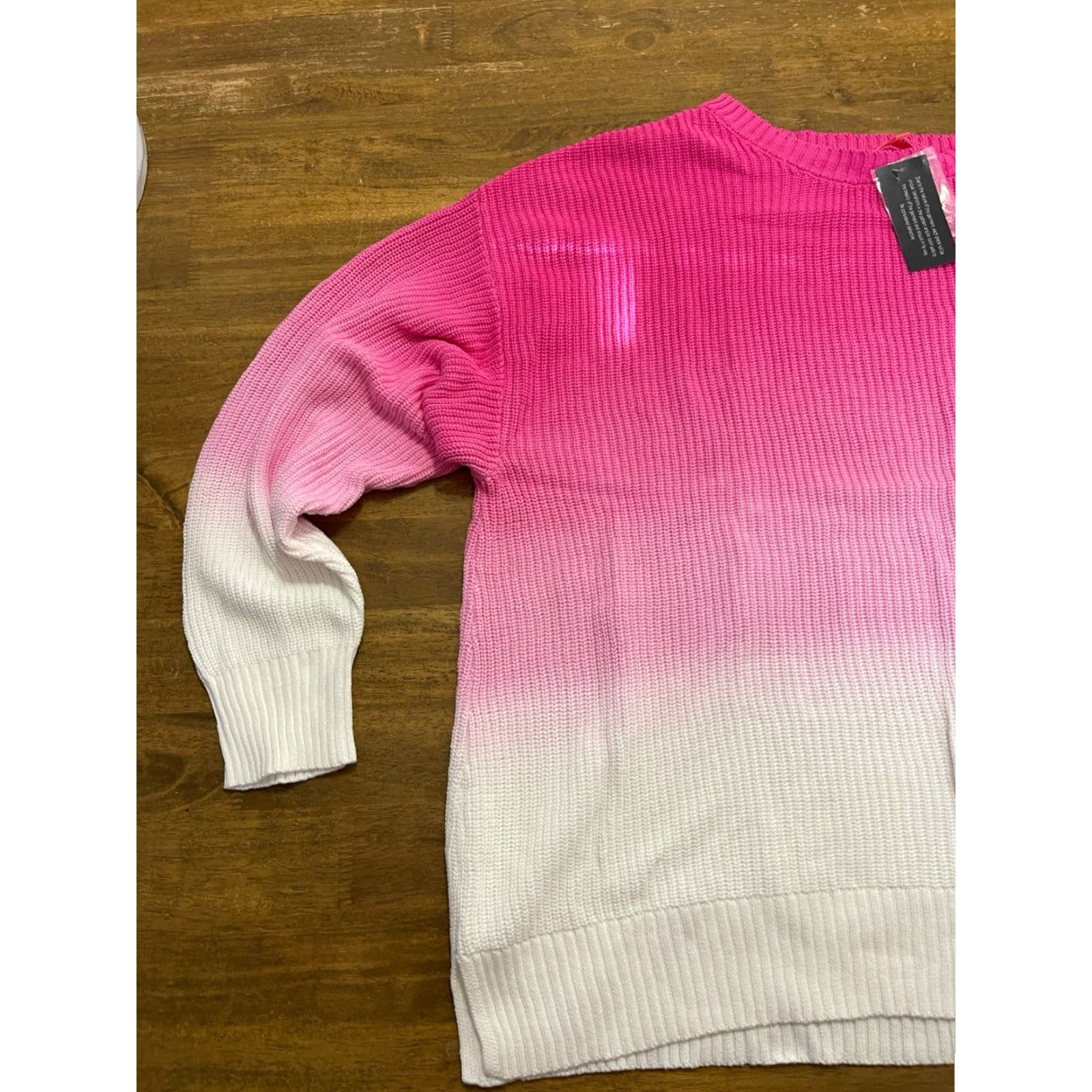 Vintage All Worthy Shirt Womens 2X Pink White Ombre Crew Neck Pullover Knit Sweater Size XXL / US 16-18 / IT 52-54 - 3 Thumbnail