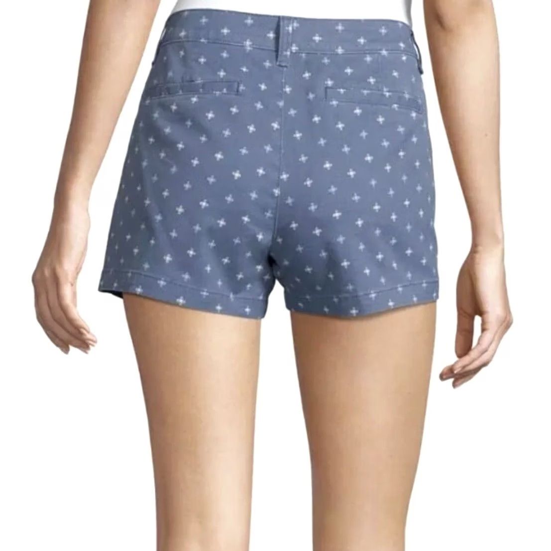 Vintage a.n.a Women Blue Shiburi Geo 3.5" Mid-Rise Twill Chino Shorts 6 Size 28" / US 6 / IT 42 - 4 Thumbnail