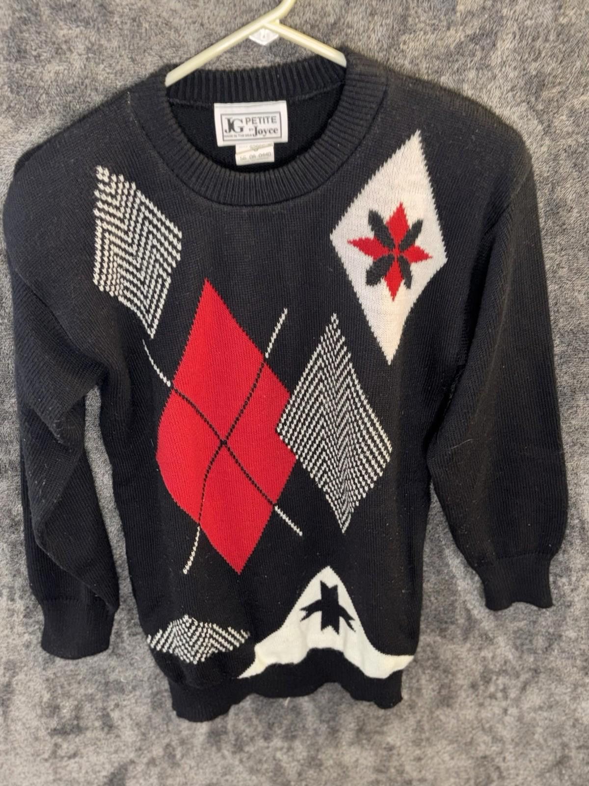 Other Vintage JG Petite Joyce Poinsettia Argyle Sweater USA Size S / US 4 / IT 40 - 2 Thumbnail