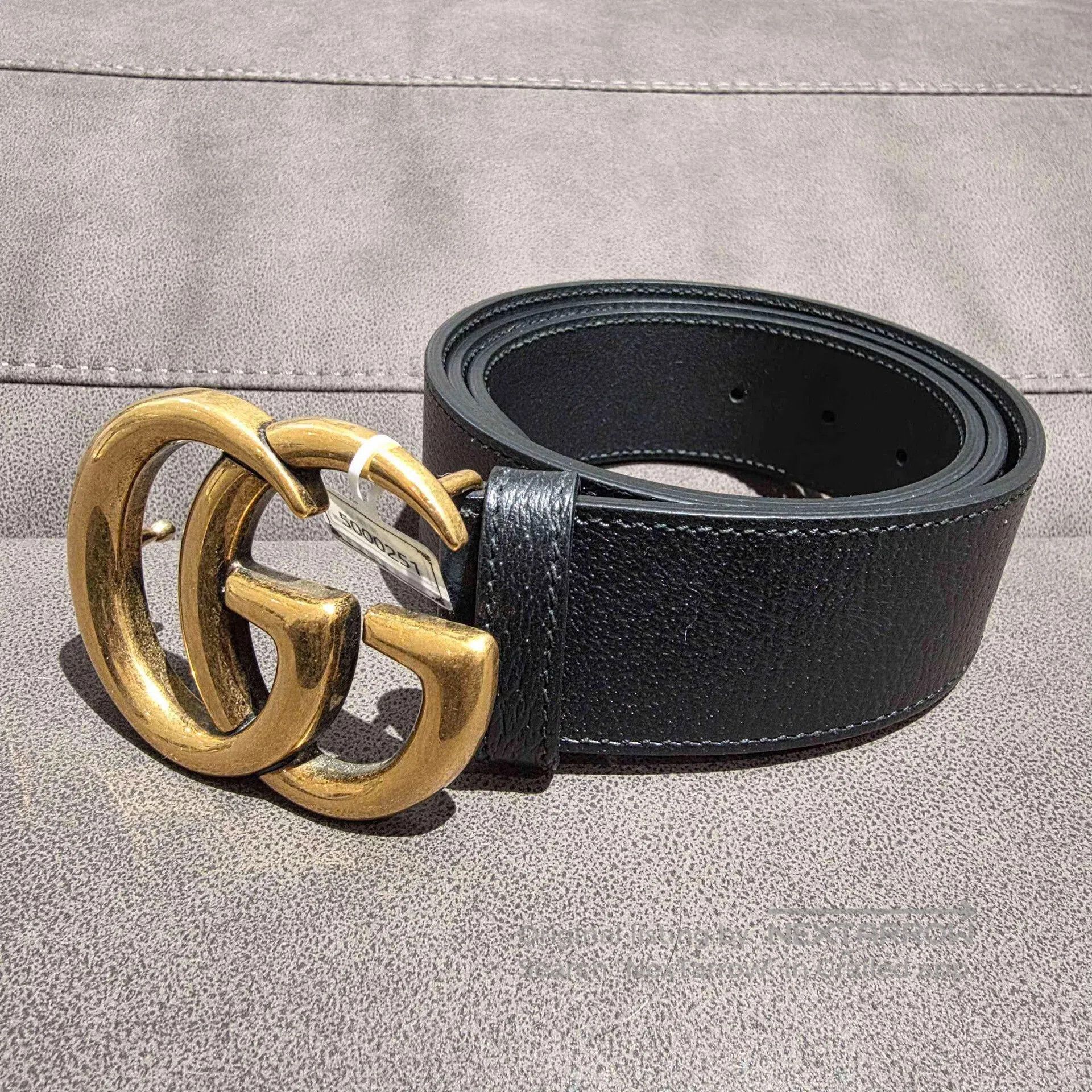 Gucci Guicci Double-gold large LOGO leather belt Size ONE SIZE - 1 Thumbnail
